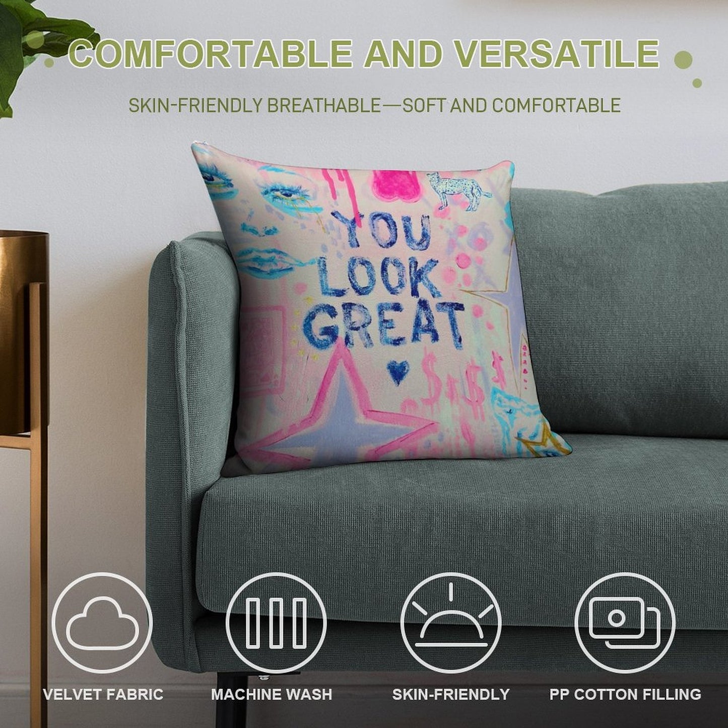 You Look Great Collage Soft Anti-Pilling Throw Pillow