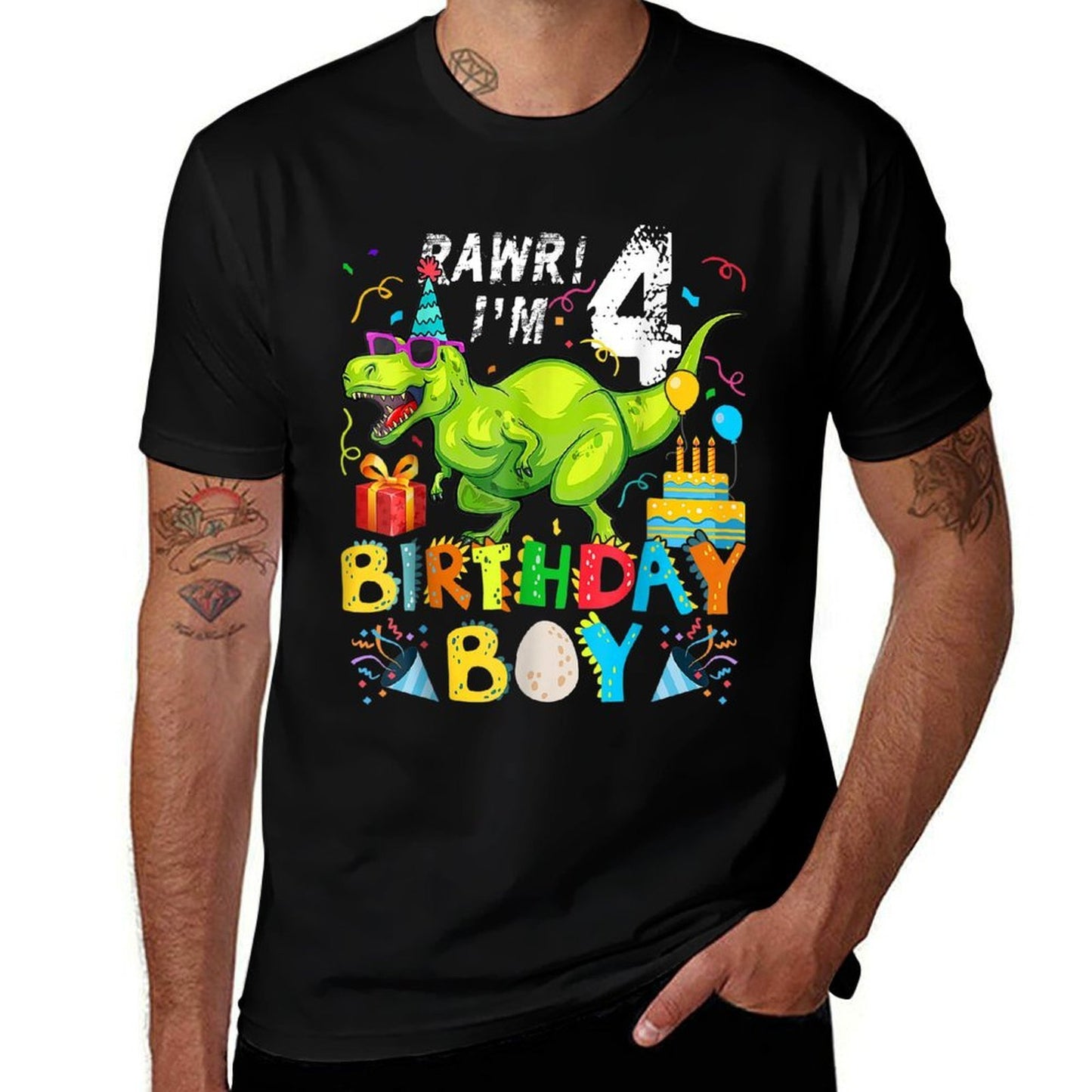 4 Year Old Dinosaur Birthday Boy 4th T Rex Dinosaur For Boy  Cotton T-Shirt
