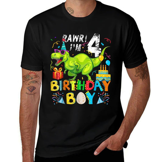 4 Year Old Dinosaur Birthday Boy 4th T Rex Dinosaur For Boy  Cotton T-Shirt