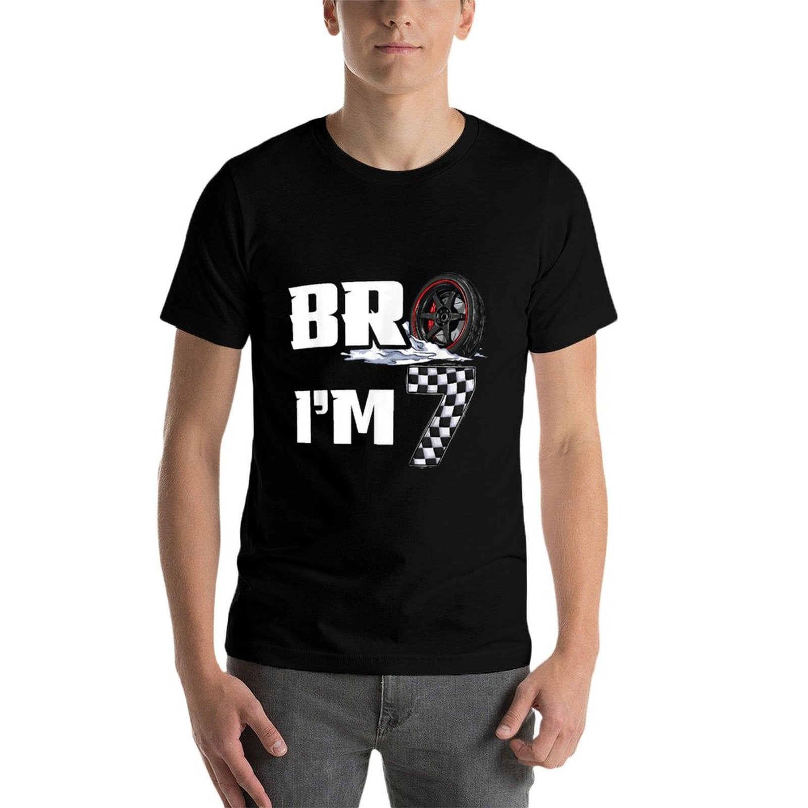 7th Birthday Boy Pit Crew Bro I’m 7 Year Old Race Car Racing  Cotton T-Shirt