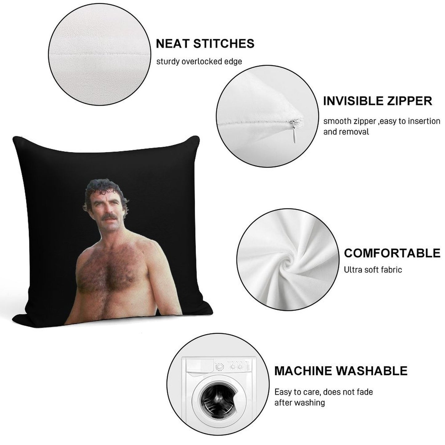 Tom Selleck Soft Fade-Resistant Throw Pillow