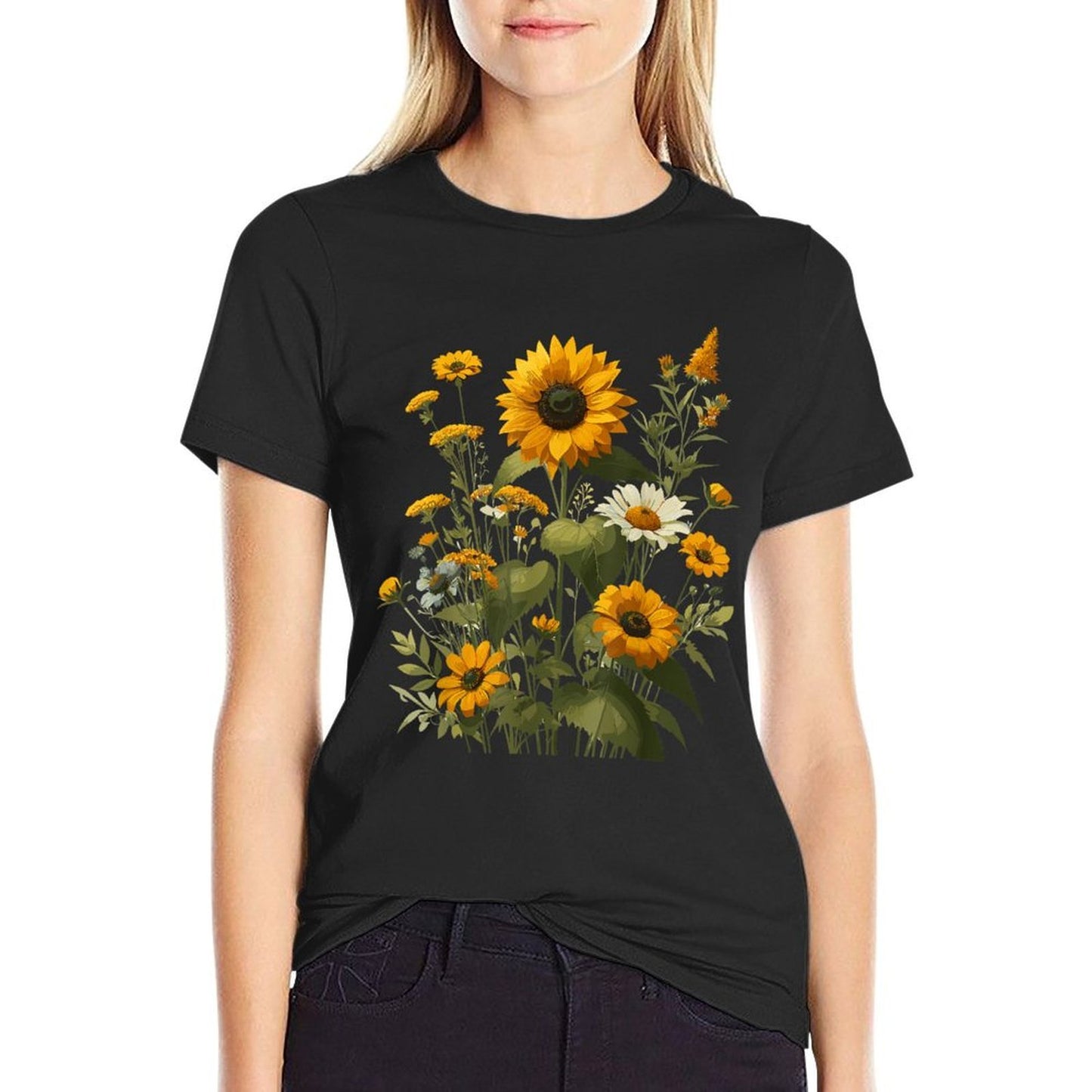 Sunflower Wildflower Botanical Plant Gardening Stretchy T-Shirt