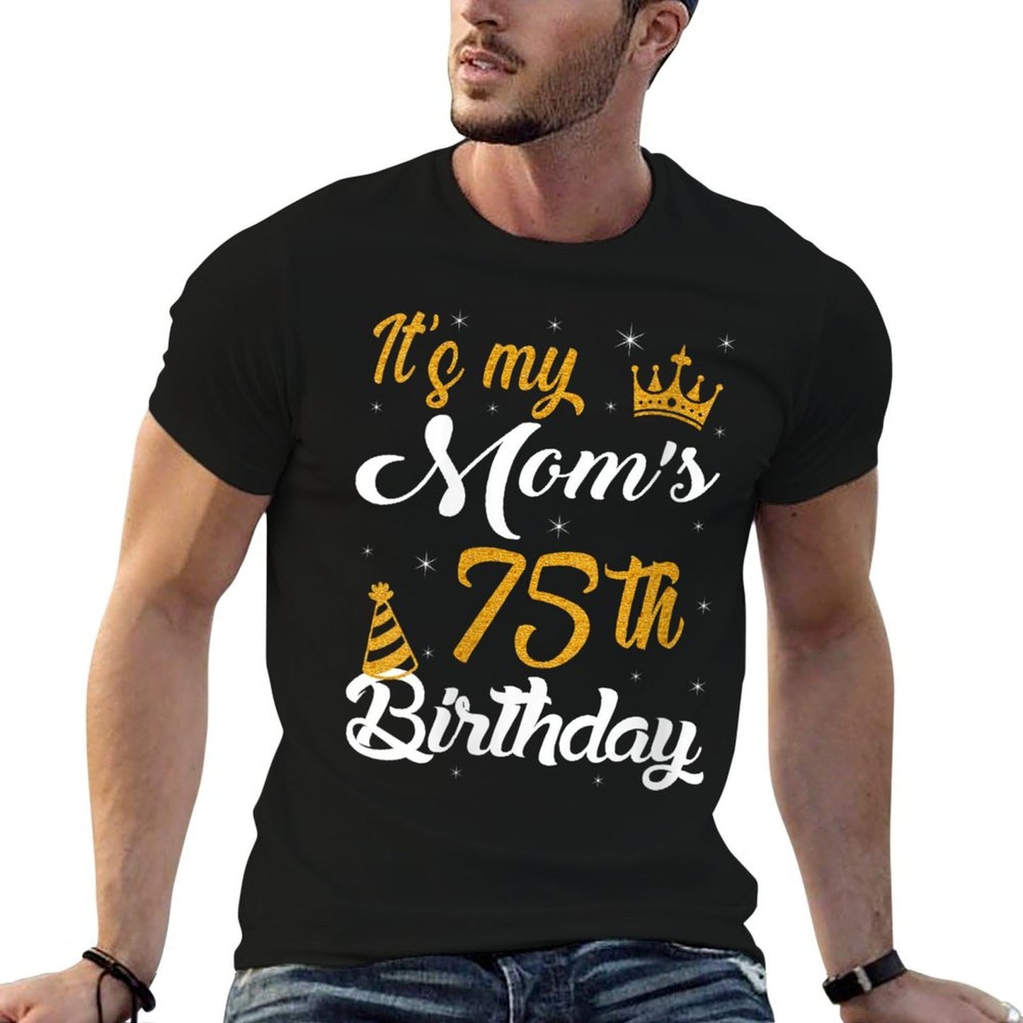 Womens Happy It's My Mom's 75th Birthday 1950 75 Years Old Fade-proof Color T-Shirt