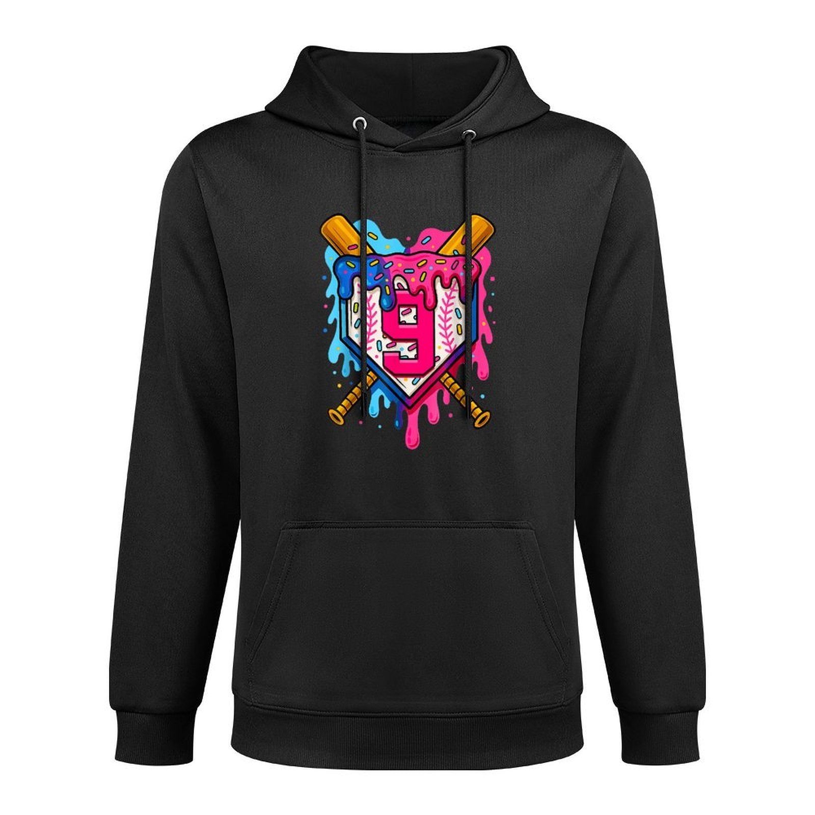 9th Baseball Birthday Ice Cream Drip Boys Girls 9 Years Relaxed Fit Hoodie