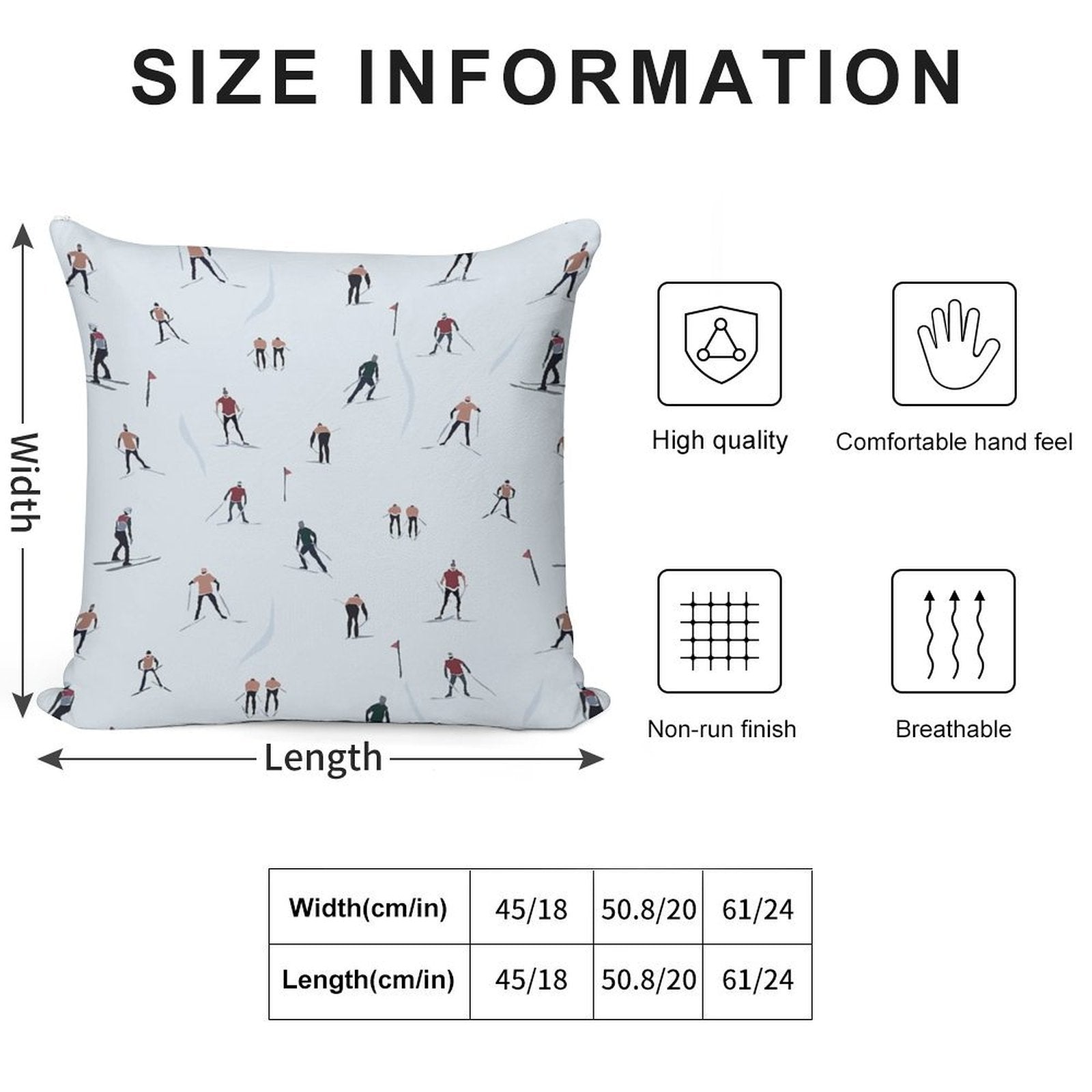 Skier Print Soft Luxury Feel Throw Pillow