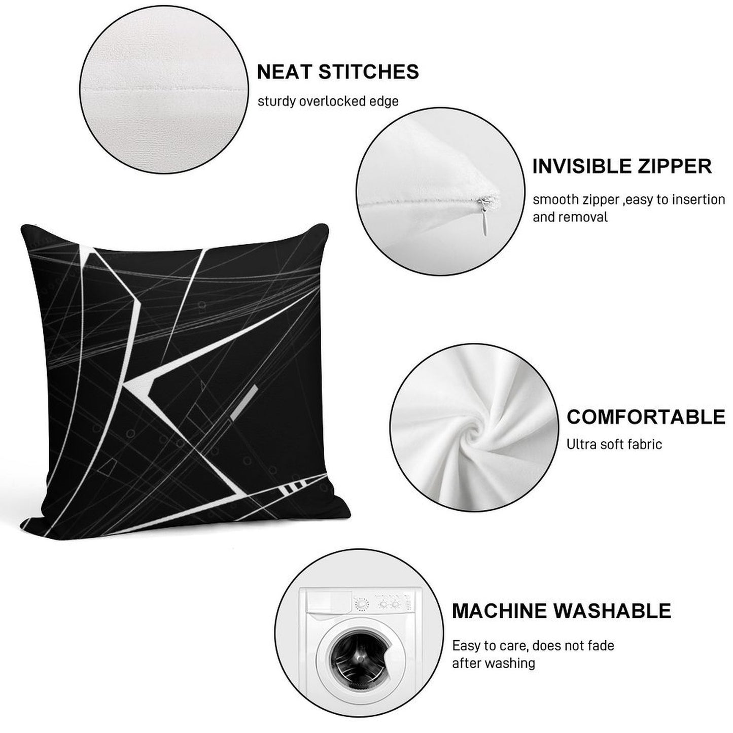 White Abstract Geometric And Perspective Soft Shrink-Resistant Throw Pillow