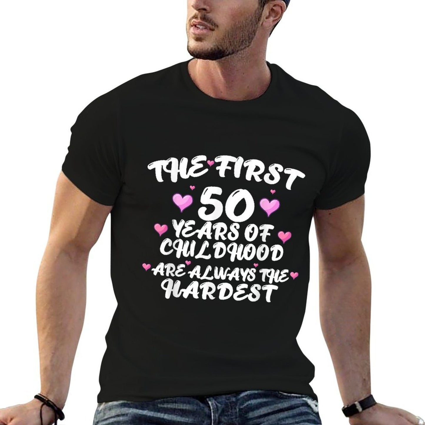 The First 50 Years Of Childhood Funny 50th Birthday Ribbed Collar T-Shirt