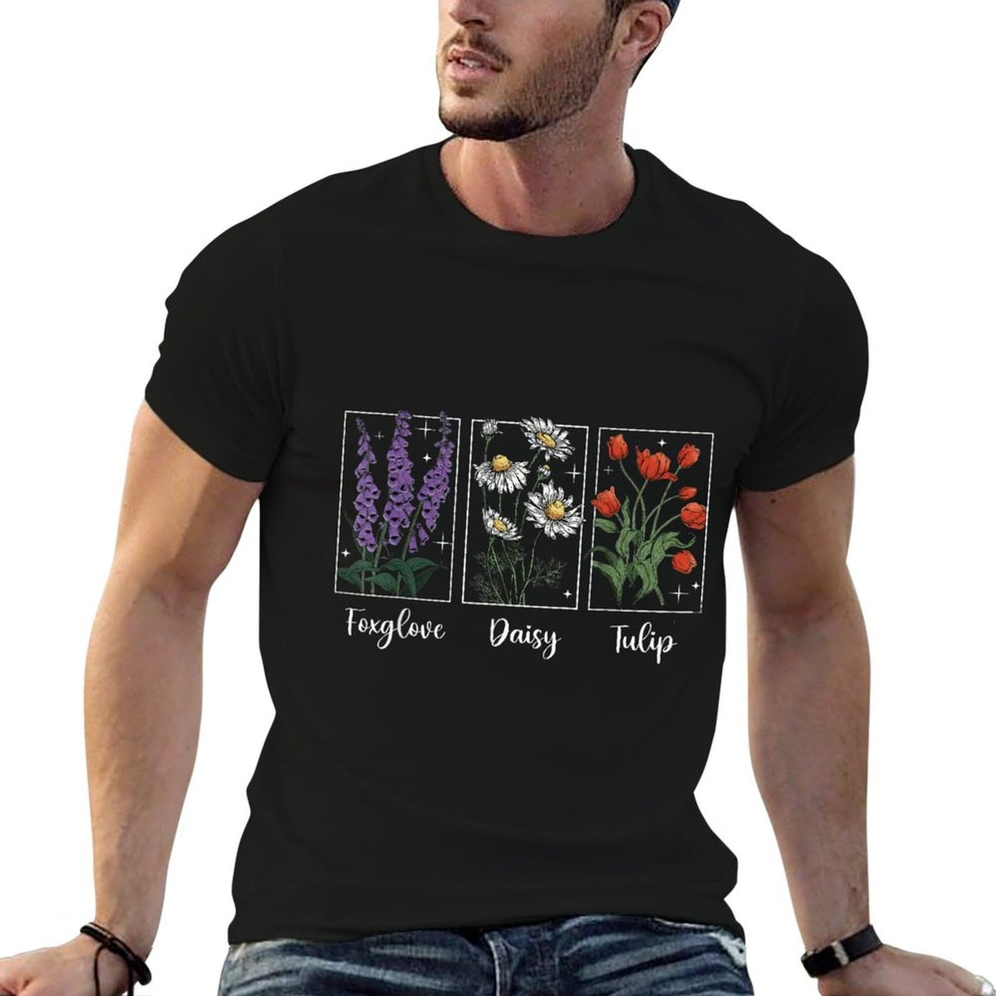Subtle Floral 8647 Trump Flowers Foxglove Daisy Tulip High-quality Stitching T-Shirt