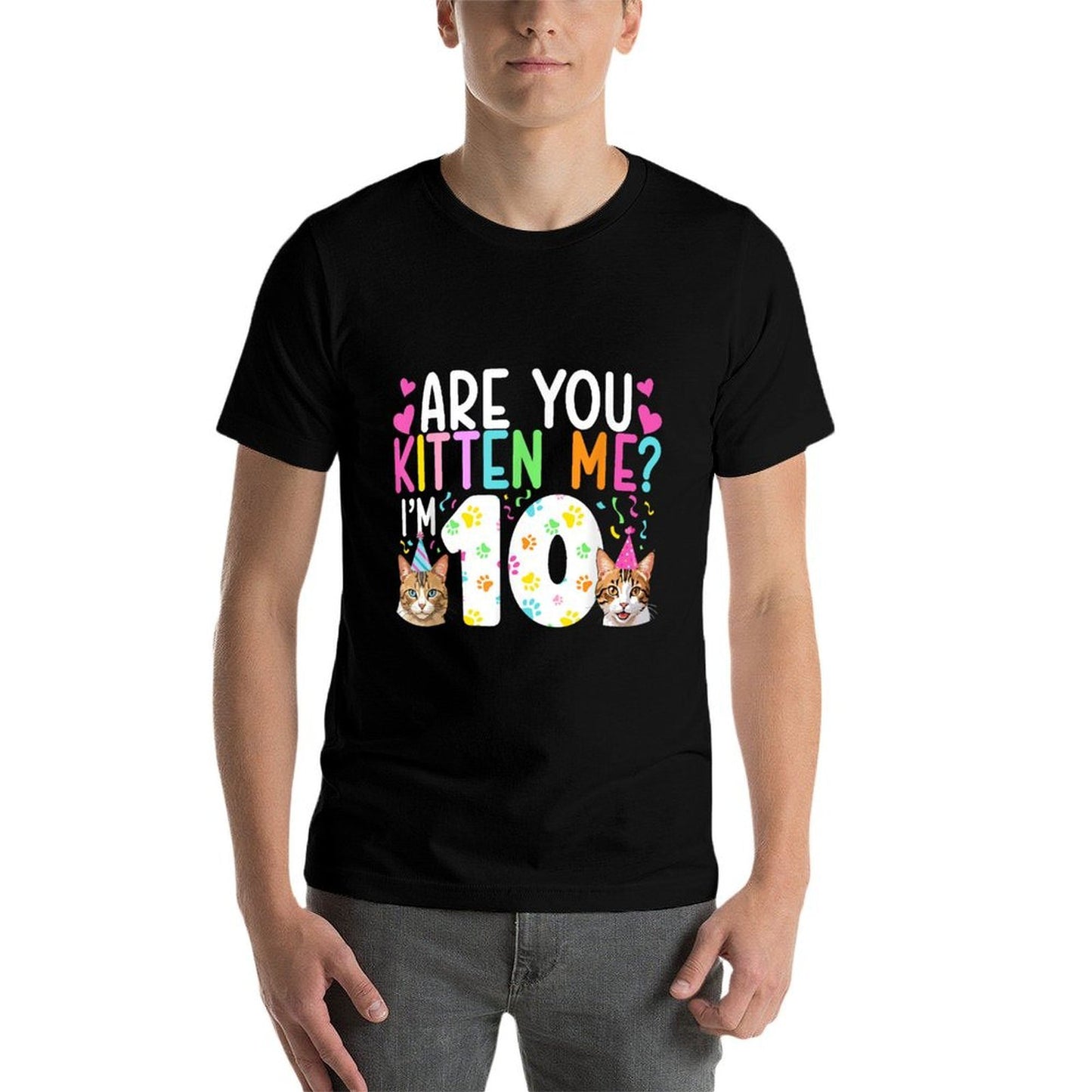 10th Cat Birthday Party 10 Year Old Girl Kitten Birthday Cotton T-Shirt