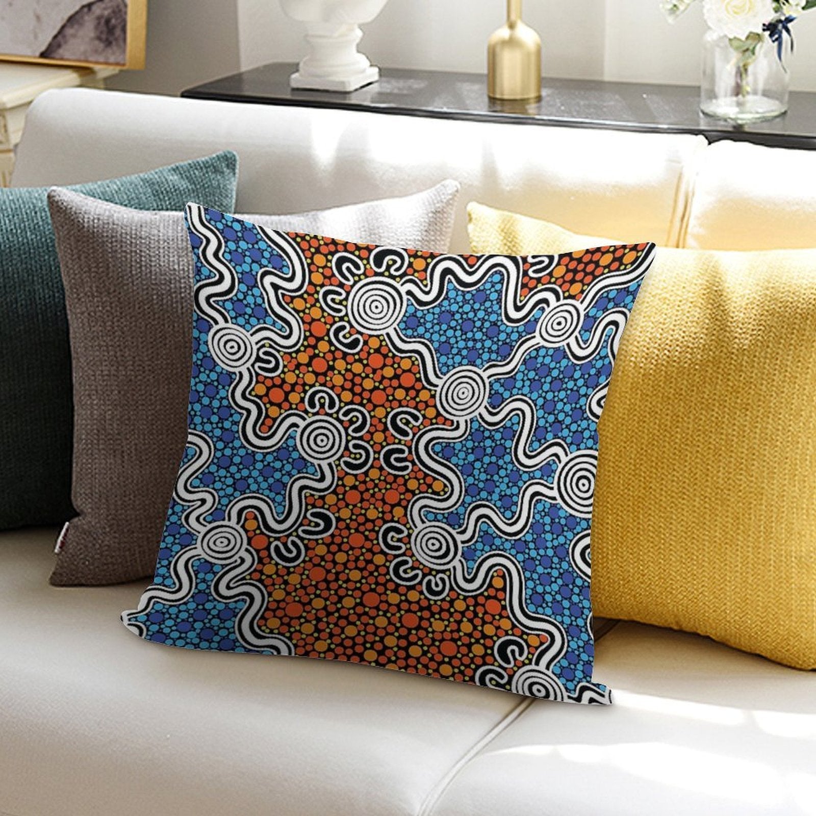 Authentic Aboriginal Art - Soft Luxury Feel Throw Pillow
