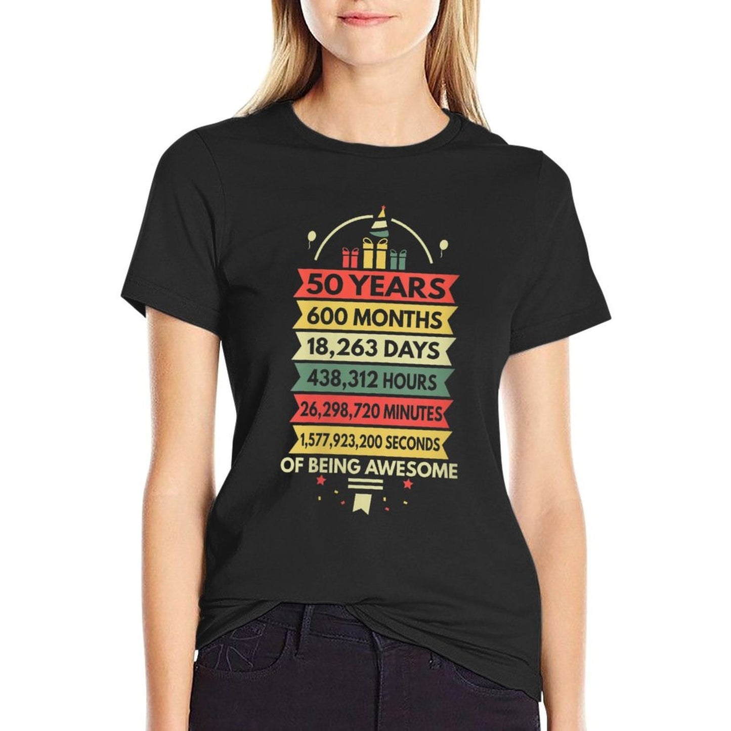 Womens 50 Years 600 Months Of Being Awesome 50th Birthday Gifts Lightweight T-Shirt