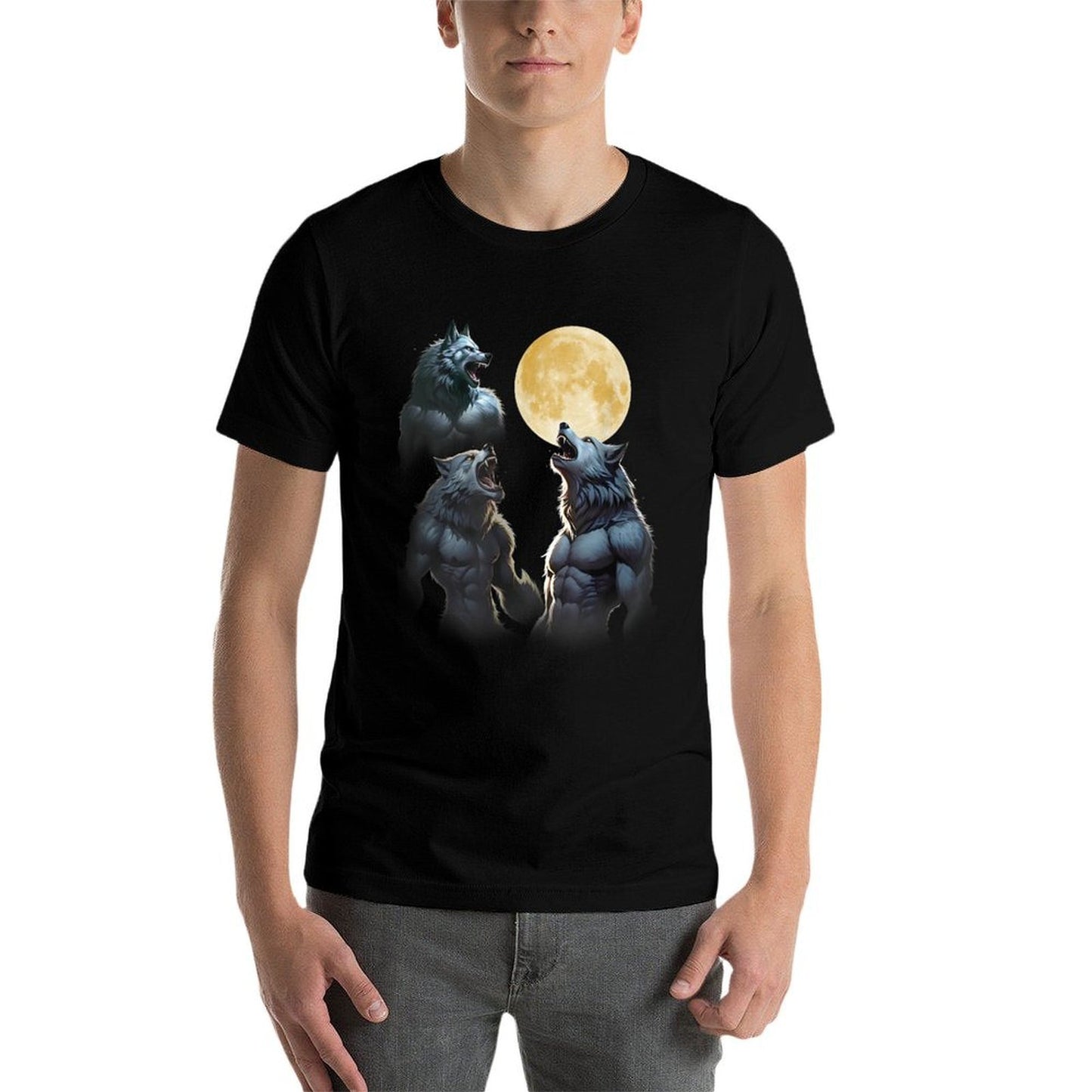 3 Werewolves Howling at The Moon Cryptids Monster Wolves Vintage-inspired T-Shirt