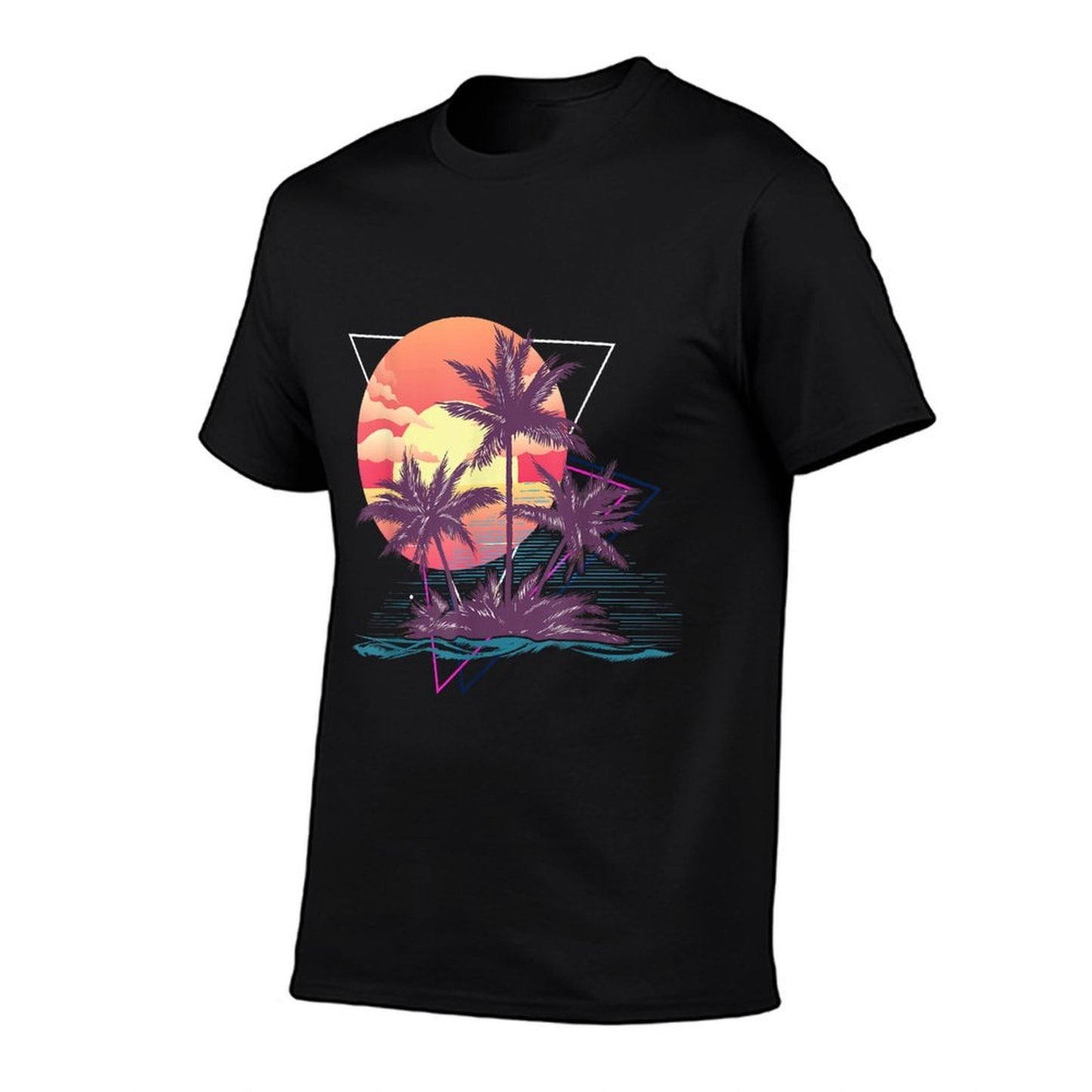 Sunset Beach Palm Trees Tropical Summer Retro Polyester Blend T-Shirt
