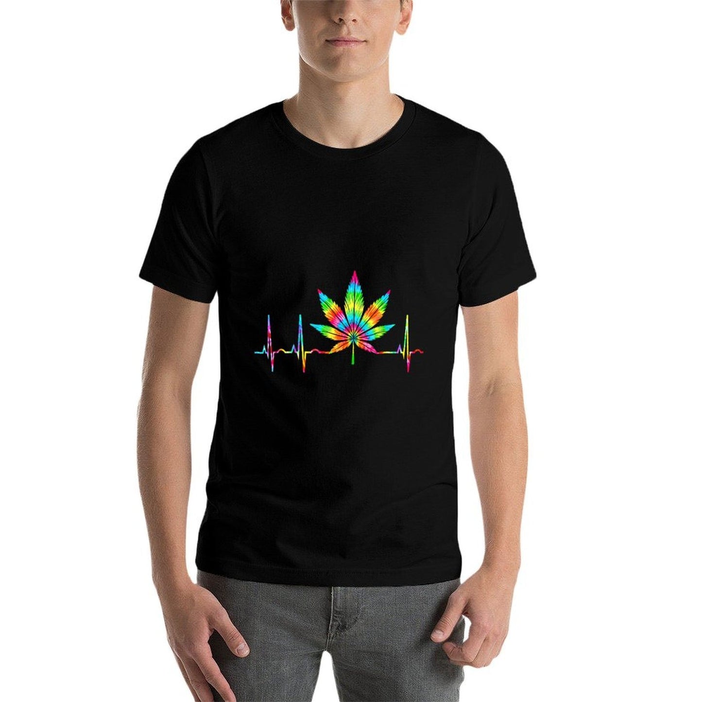 Weed Humor Marijuana Cannabis Leaves Heartbeat Stoner Comfortable T-Shirt