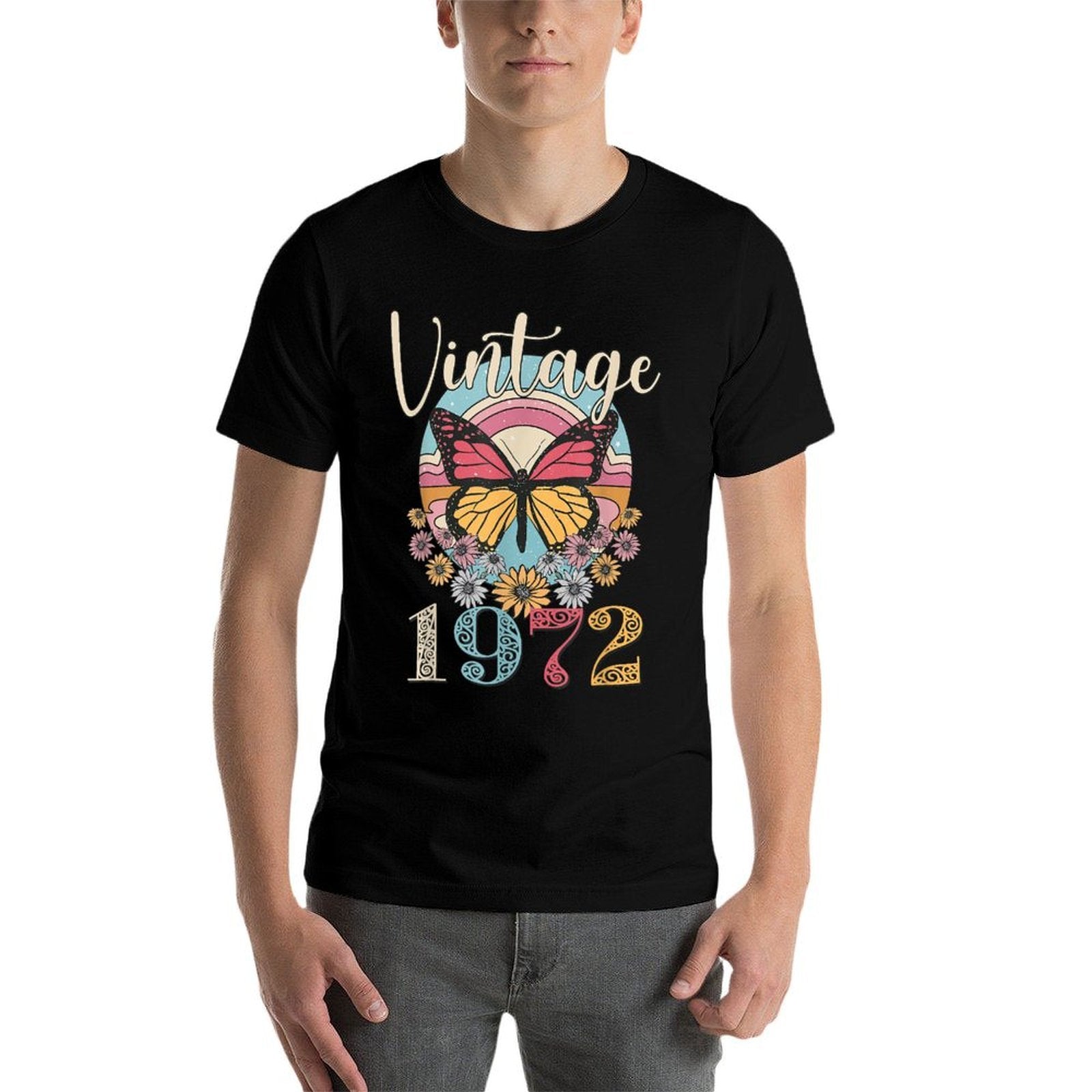 Vintage 50th 1972 Butterfly Floral Birthday Women Mom Gifts  Durable T-Shirt