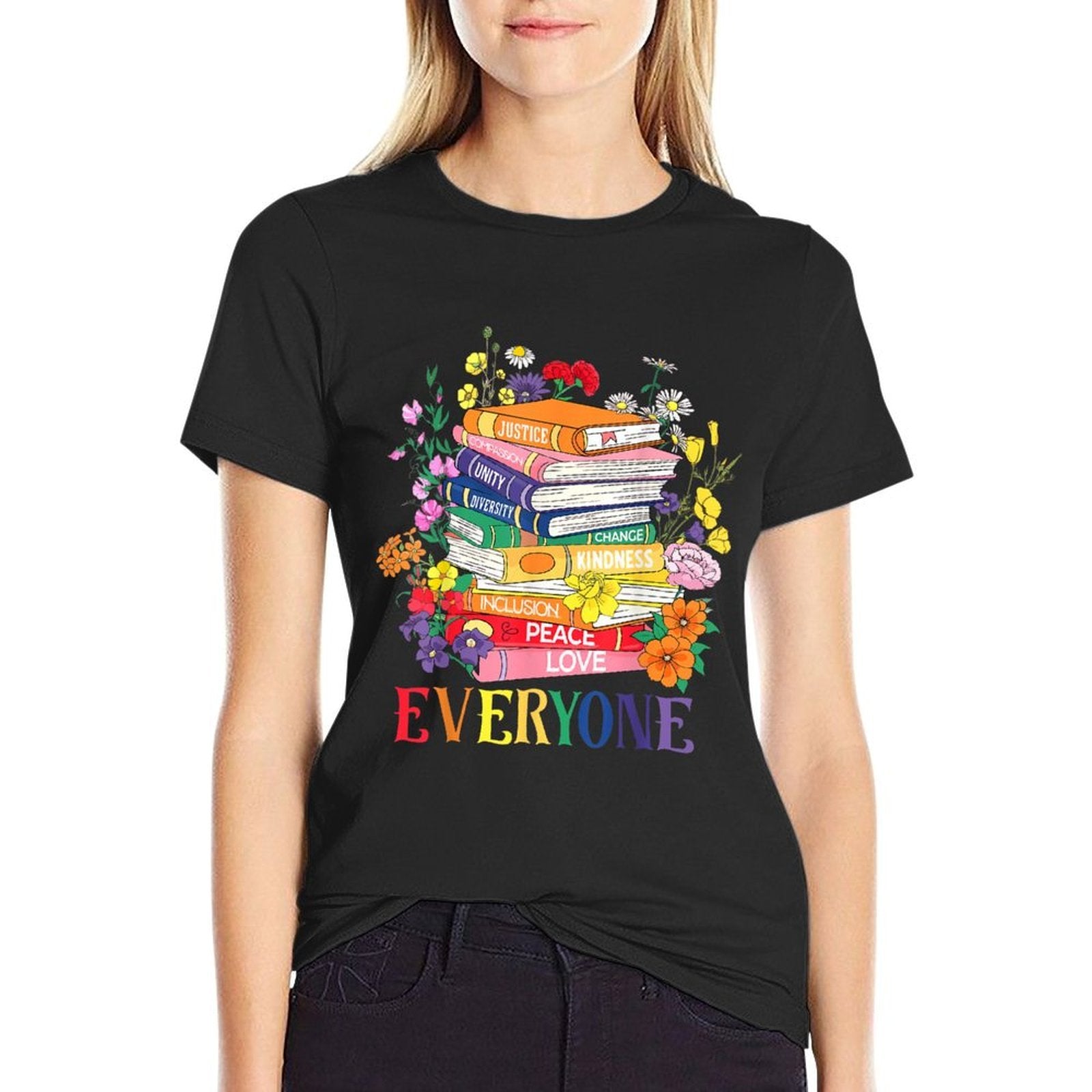 Floral Book Everyone LGBT Gay Lesbian Rights Trans Pride  Stretchy T-Shirt