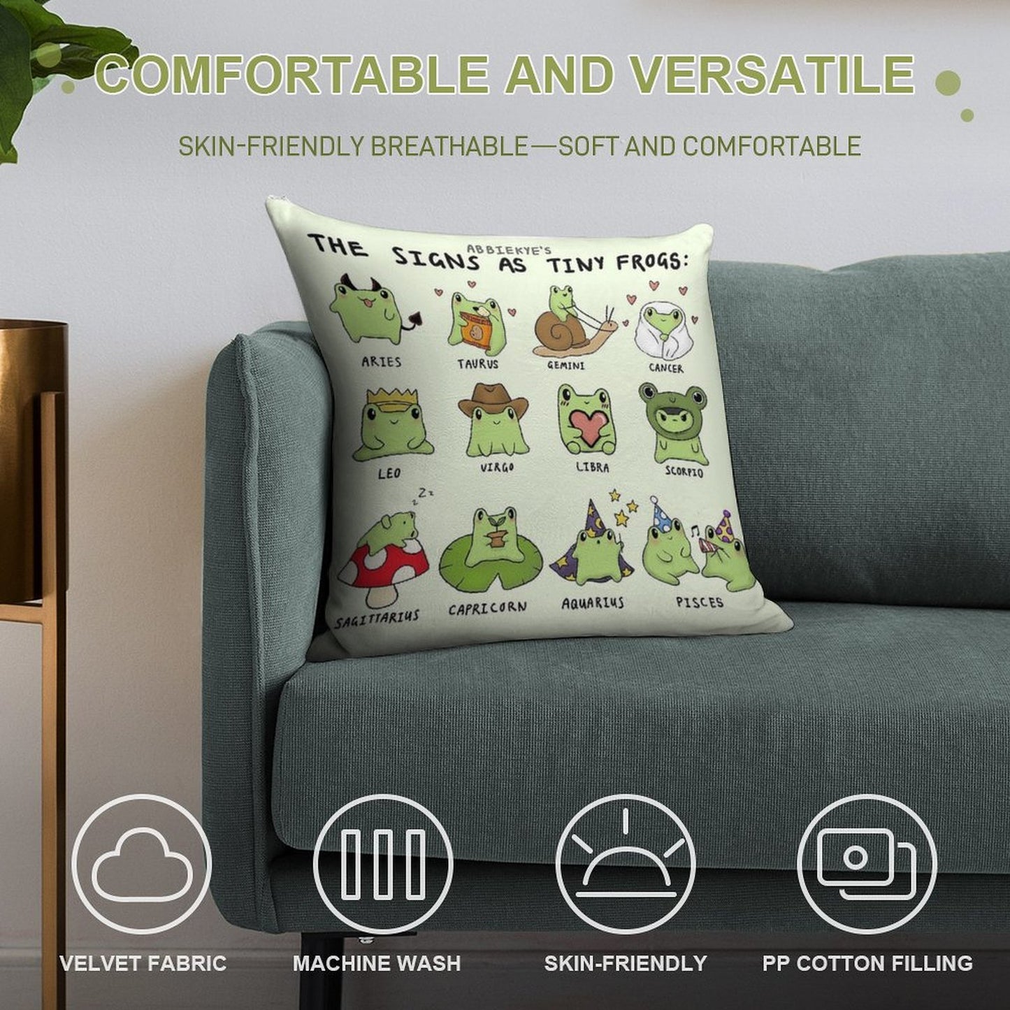 The Signs As Tiny Frogs Soft Shrink-Resistant Throw Pillow