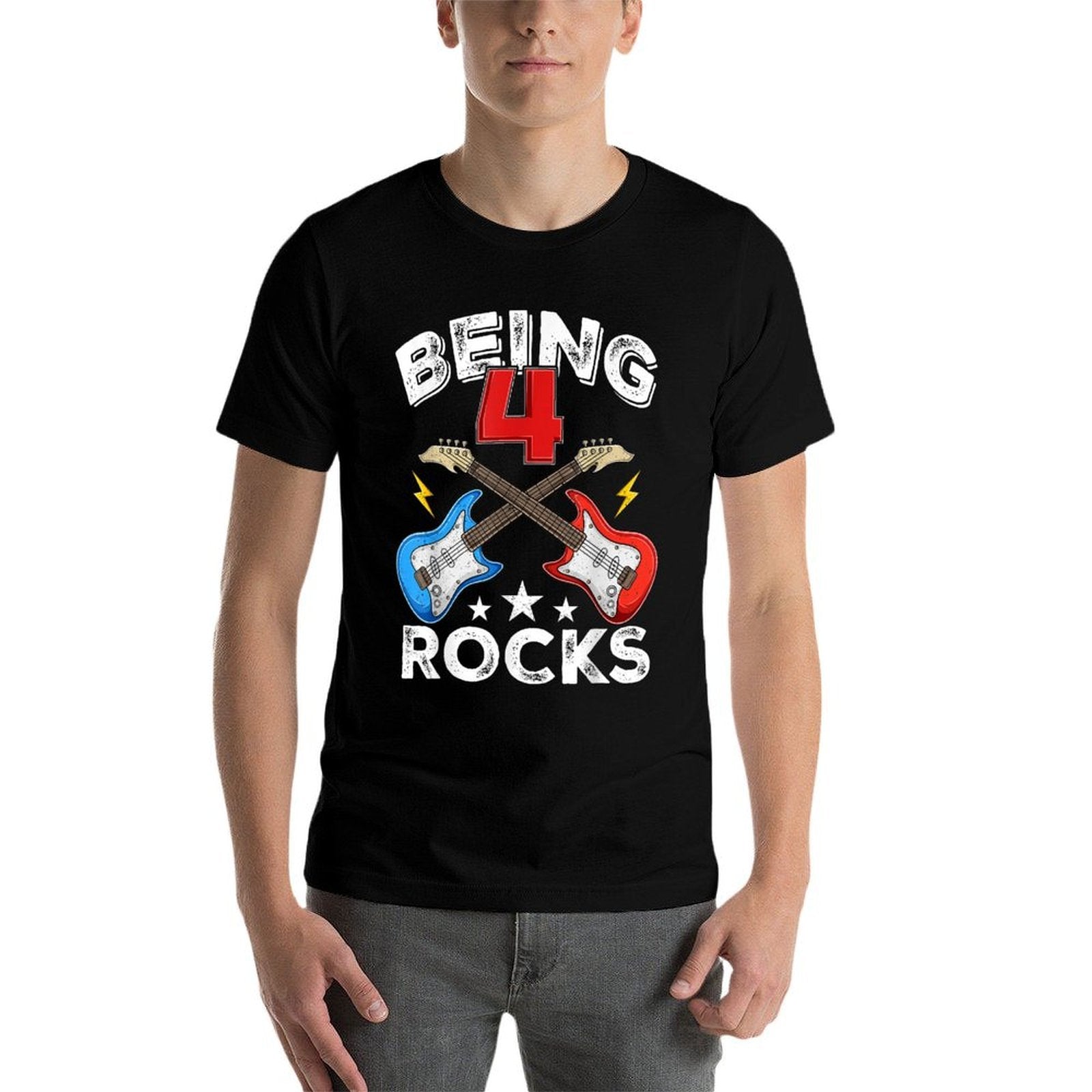 Being 4 Rocks Guitar Four Year Old Cool 4th Birthday Kids  Quick-drying T-Shirt