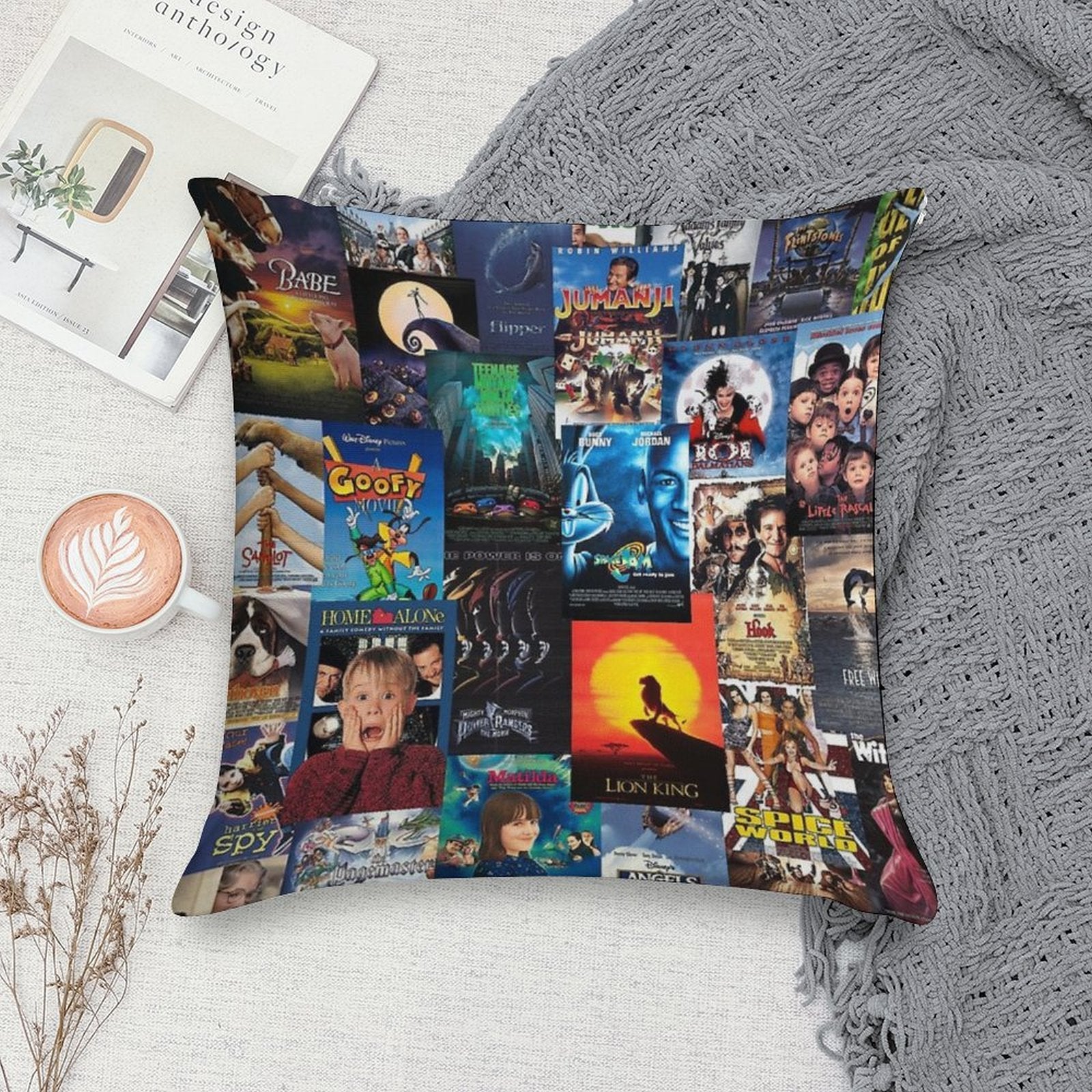 90s Childhood Movie Posters Soft Washable Throw Pillow