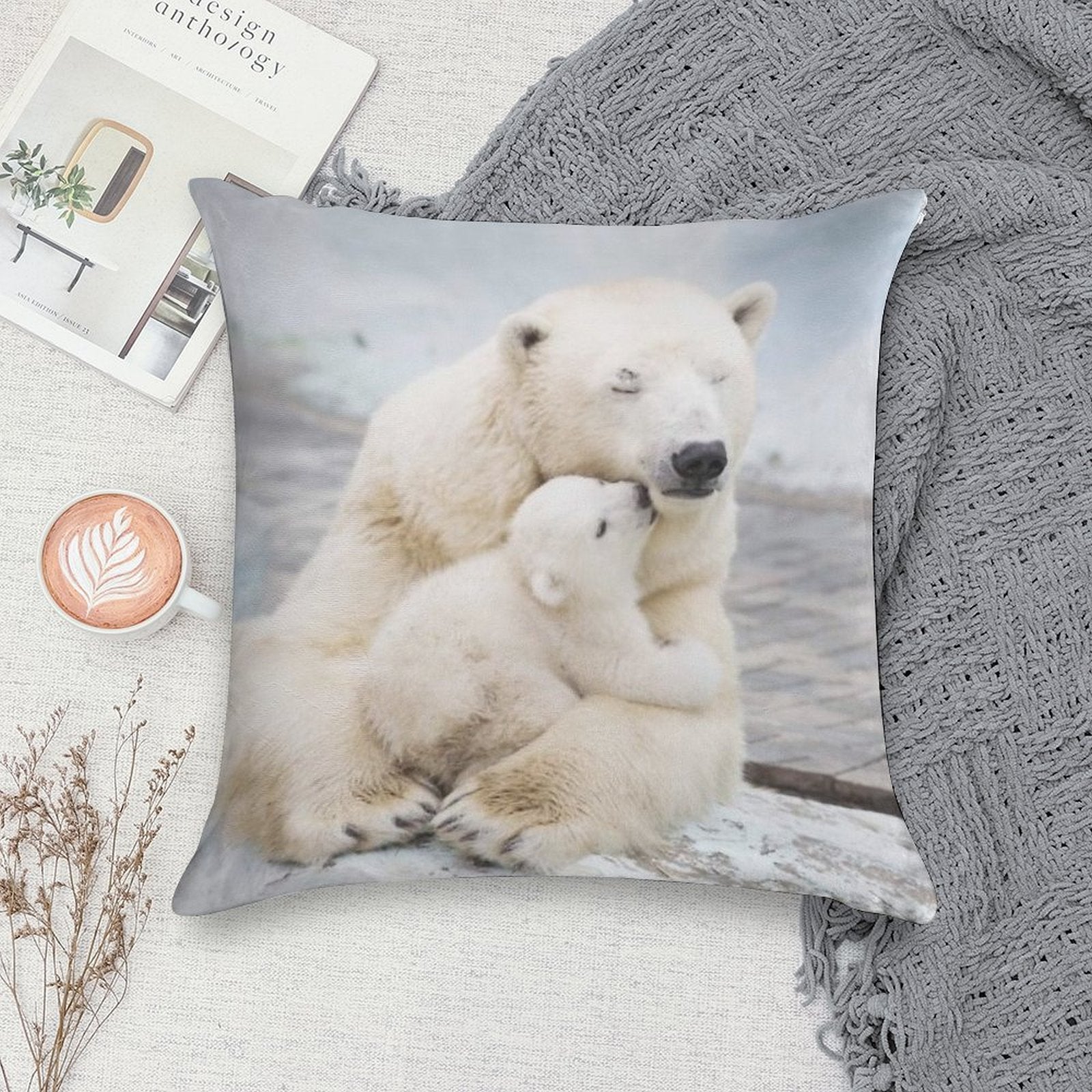 Polar Bear And Baby Soft Fade-Resistant Throw Pillow