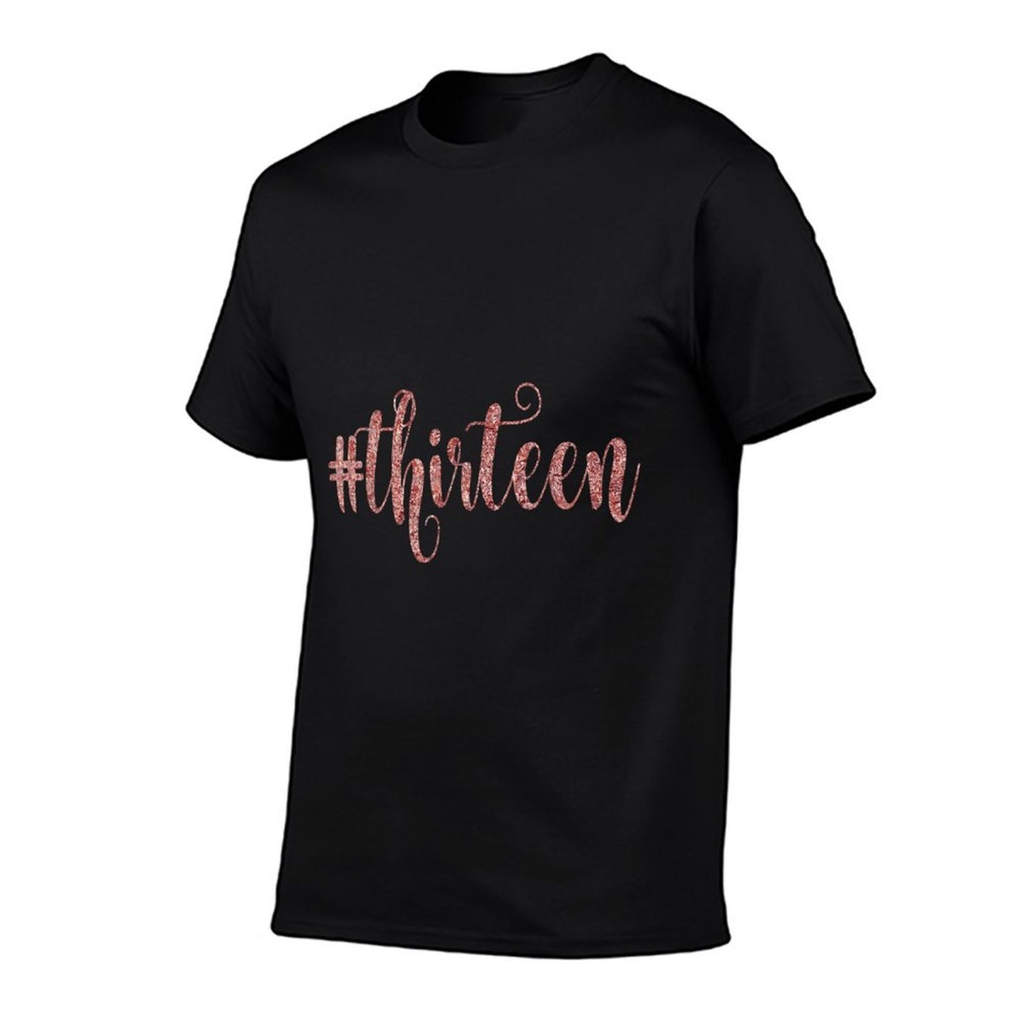 13th Birthday Gift Hashtag Thirteen 13 Rose Glam Ribbed Collar T-Shirt