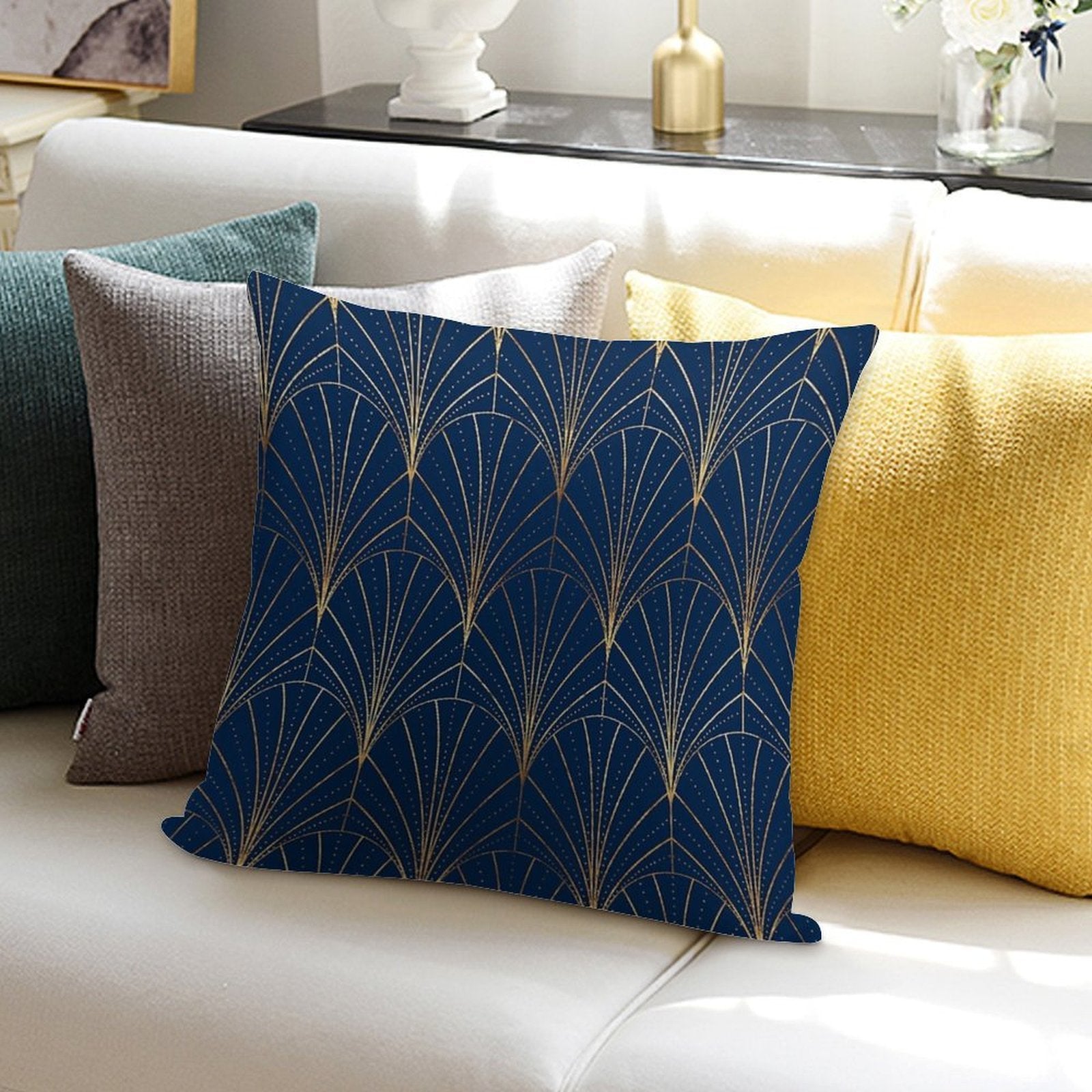 Art Deco Waterfalls  Navy Blue Soft Skin-Friendly Throw Pillow