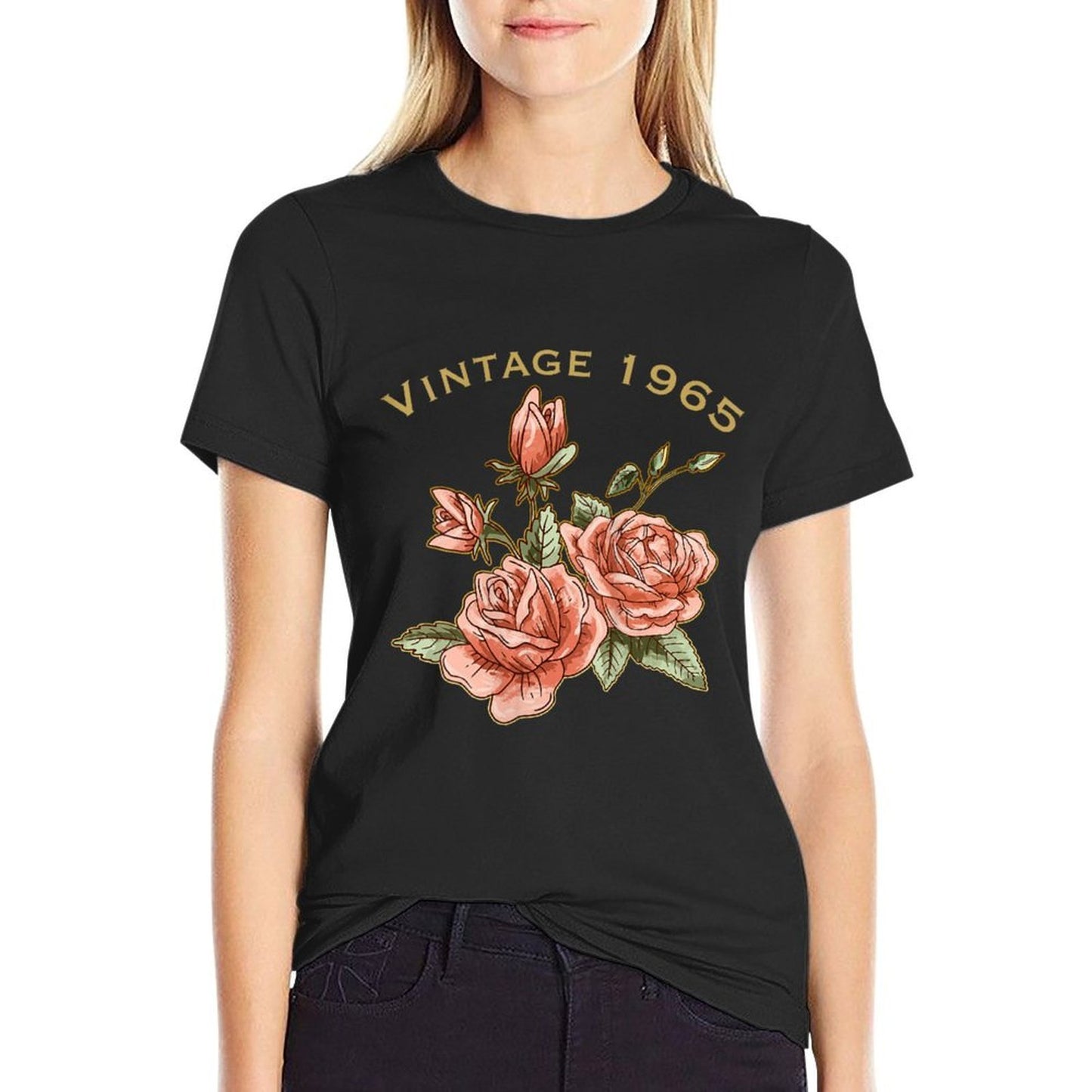 Womens Vintage 1965 Rose Flower Lover 60th Birthday Christmas Women Relaxed-fit T-Shirt