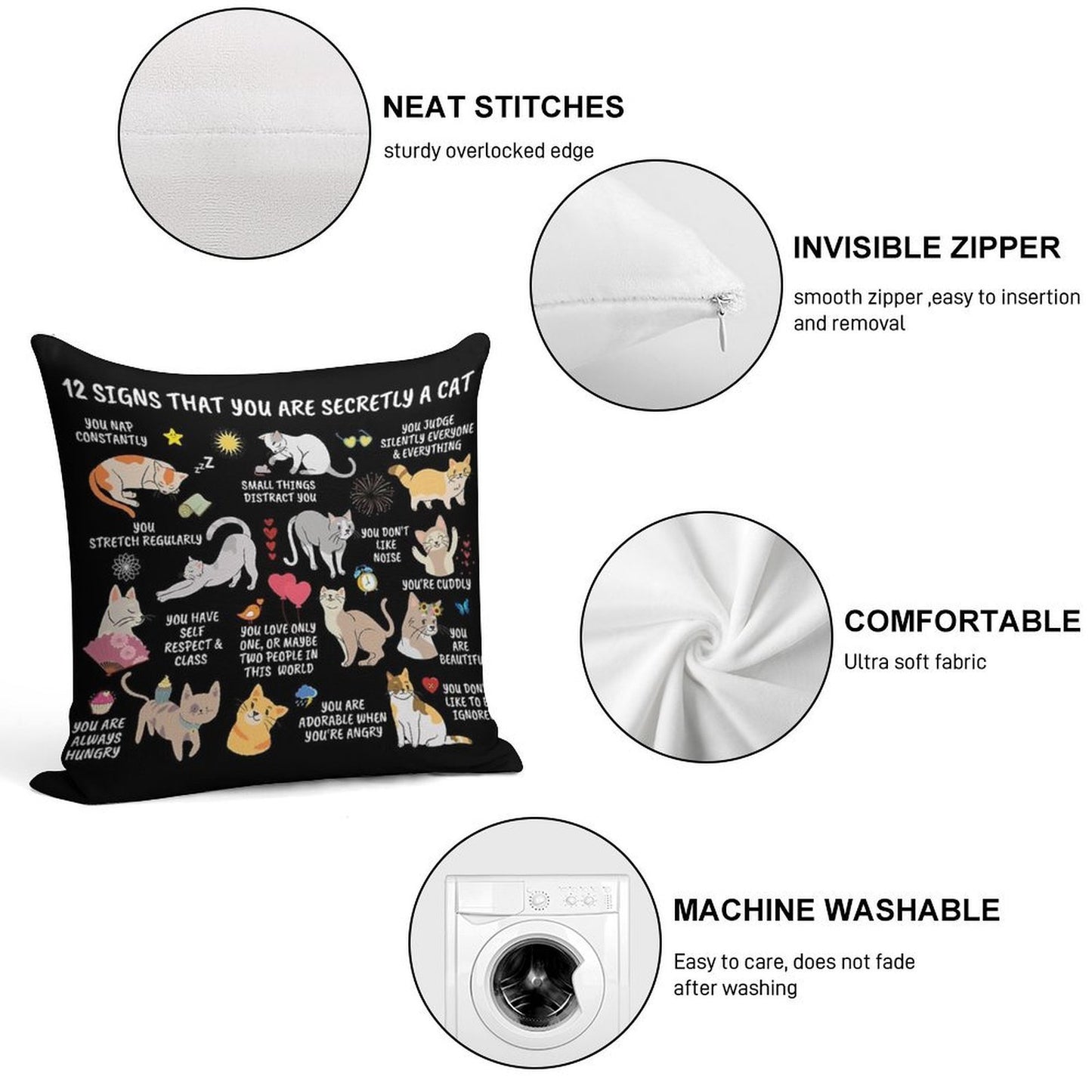 12 Signs That You Are Secretly A Cat Gifts For Cat Lovers Crazy Cat Lady Cat Home Decor Notebook Soft Short Plush Fabric Throw Pillow