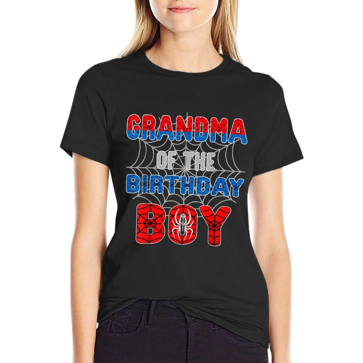 Spider Web Birthday Party Grandma of The Birthday Boy Oversized Silhouette T-Shirt