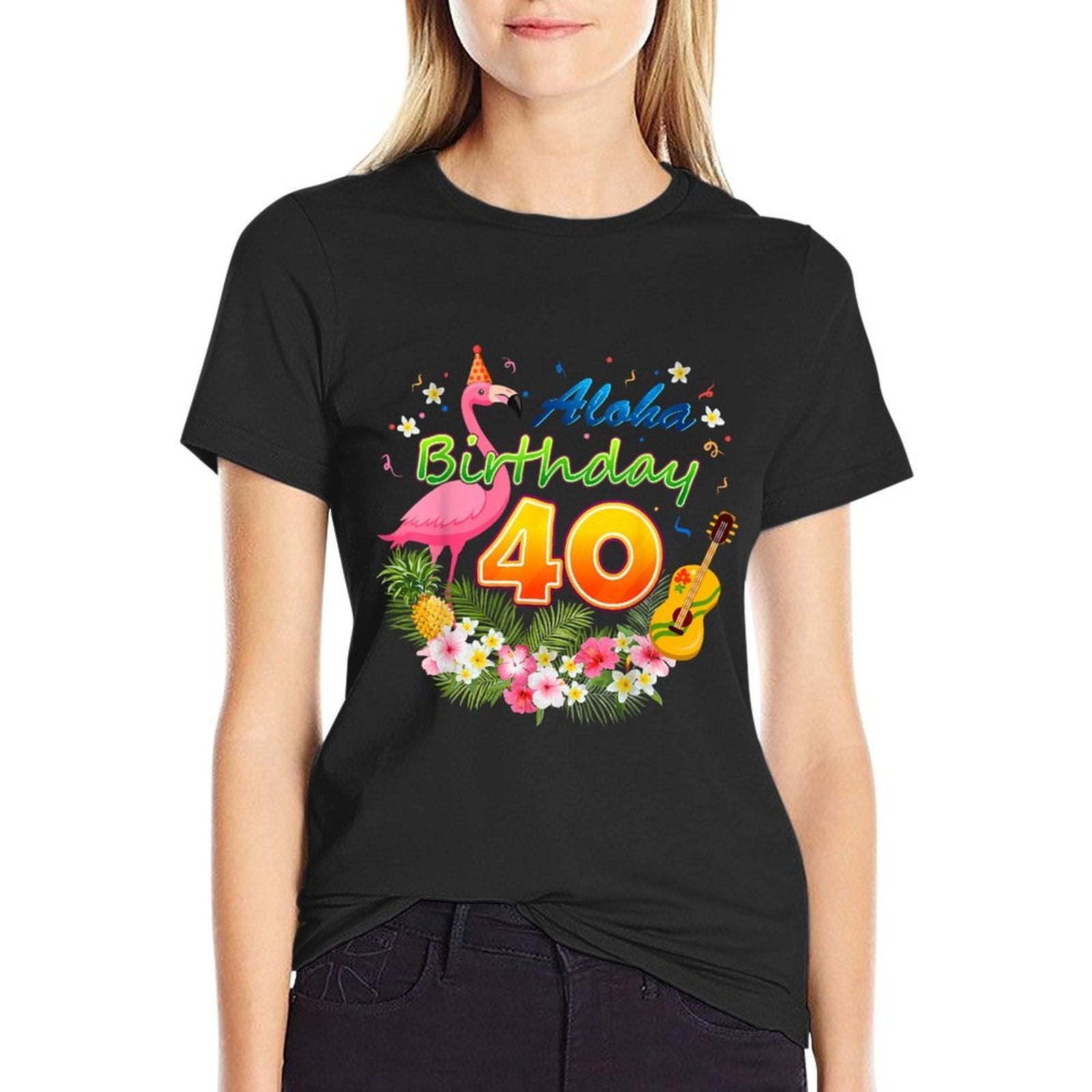 Aloha Hawaii 40 Year Old Birthday Awesome Flamingo 40th  Cotton T-Shirt
