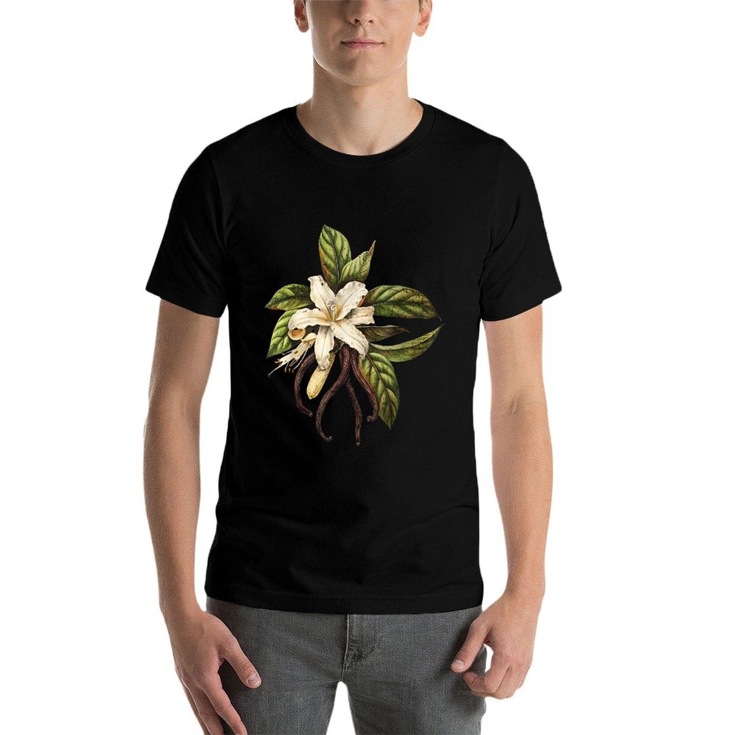 Vintage Flower Vanilla Botanical Spices Garden Nature Lover Rolled Sleeves T-Shirt