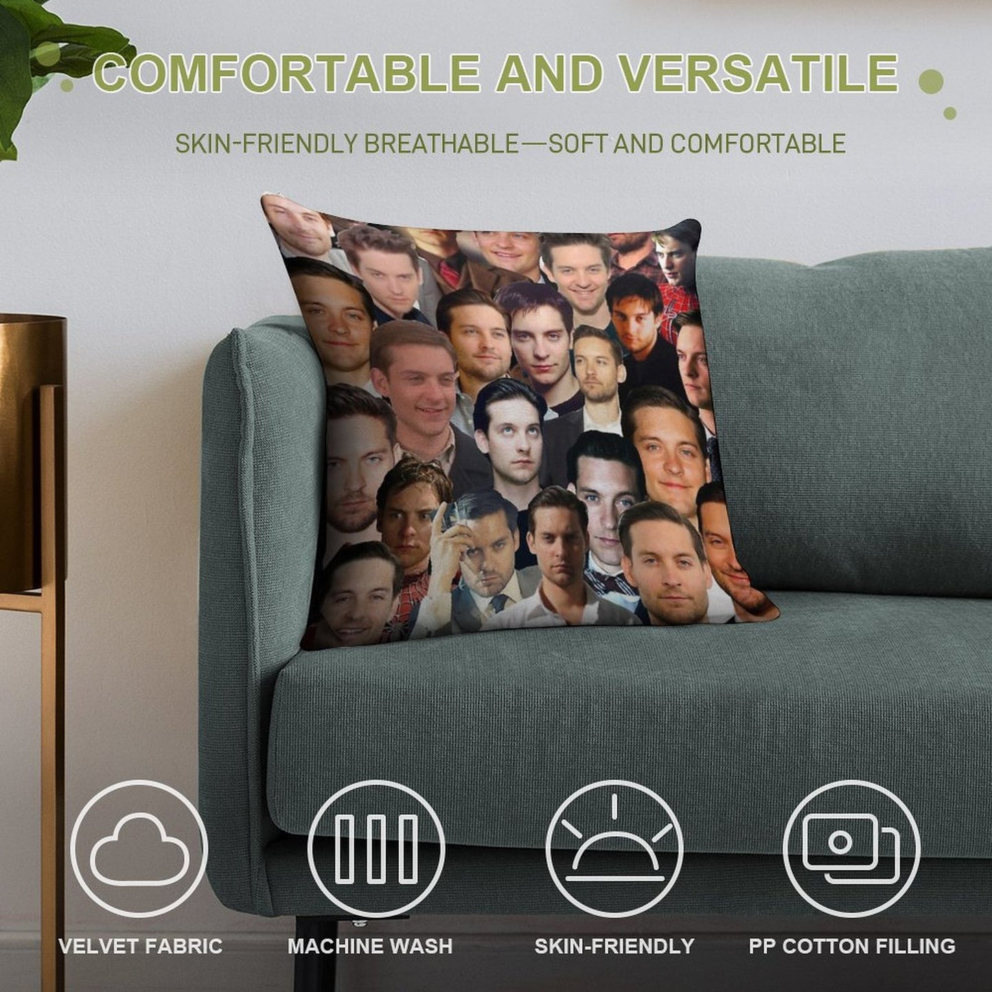 Tobey Maguire Photo Collage Soft Luxury Feel Throw Pillow
