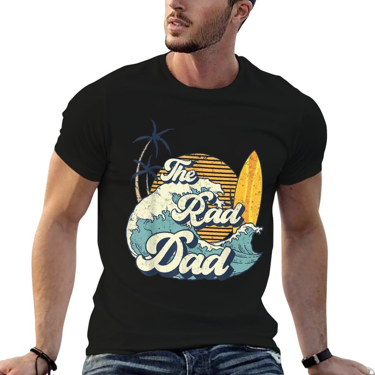 The Rad Dad Big One Surf Birthday Decorations For Daddy Papa Soft T-Shirt