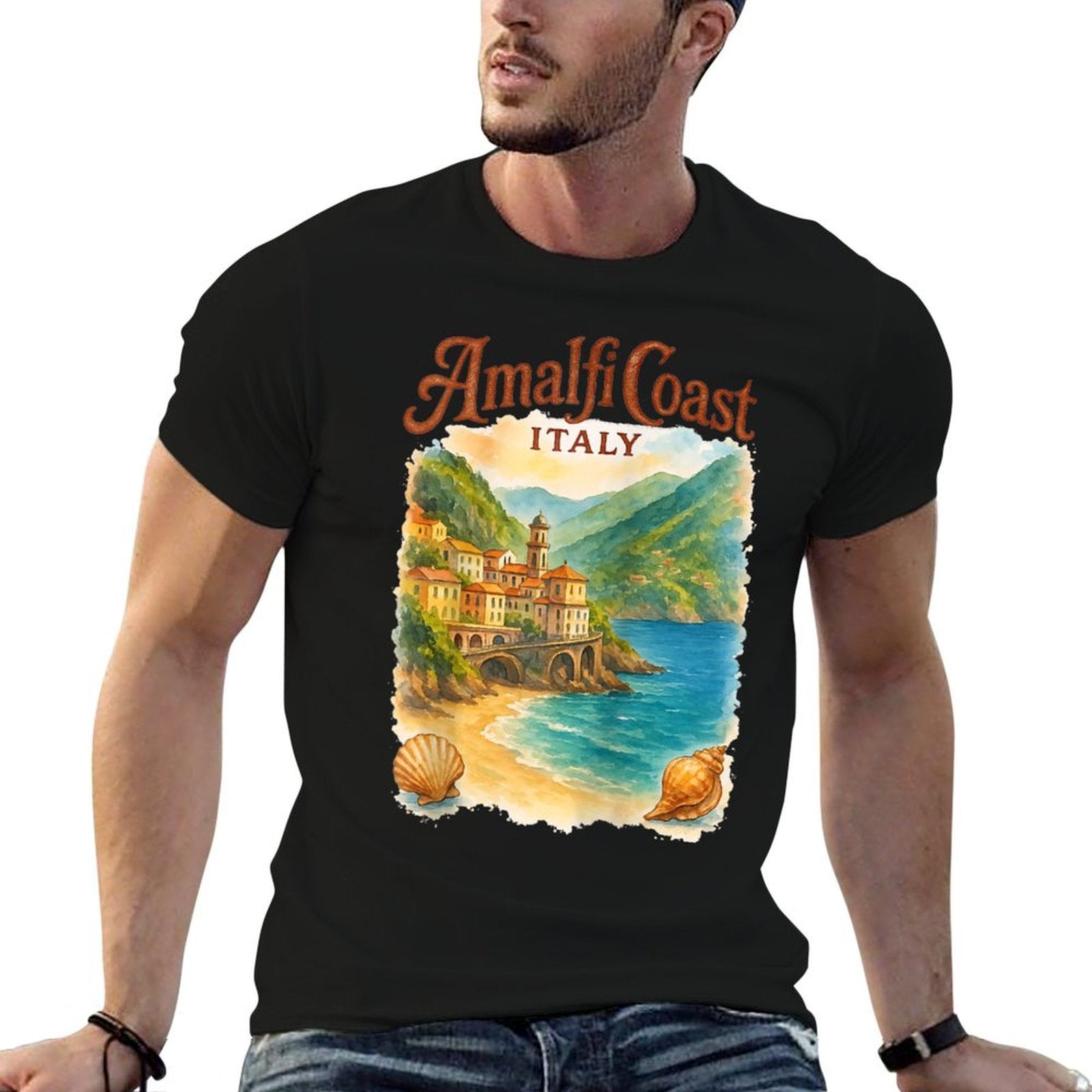 Amalfi Coast Italy Shelling Beach Vacation Traveller Raglan Baseball  Polyester Blend T-Shirt