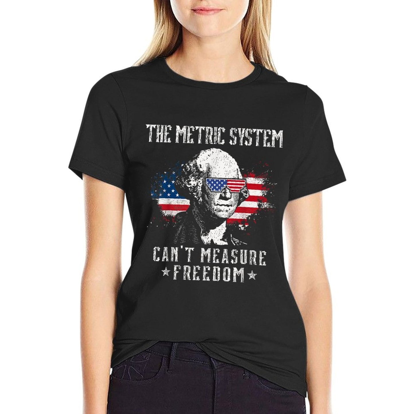 The Metric System Cant Measure Freedom Funny 4th Of July Oversized Silhouette T-Shirt