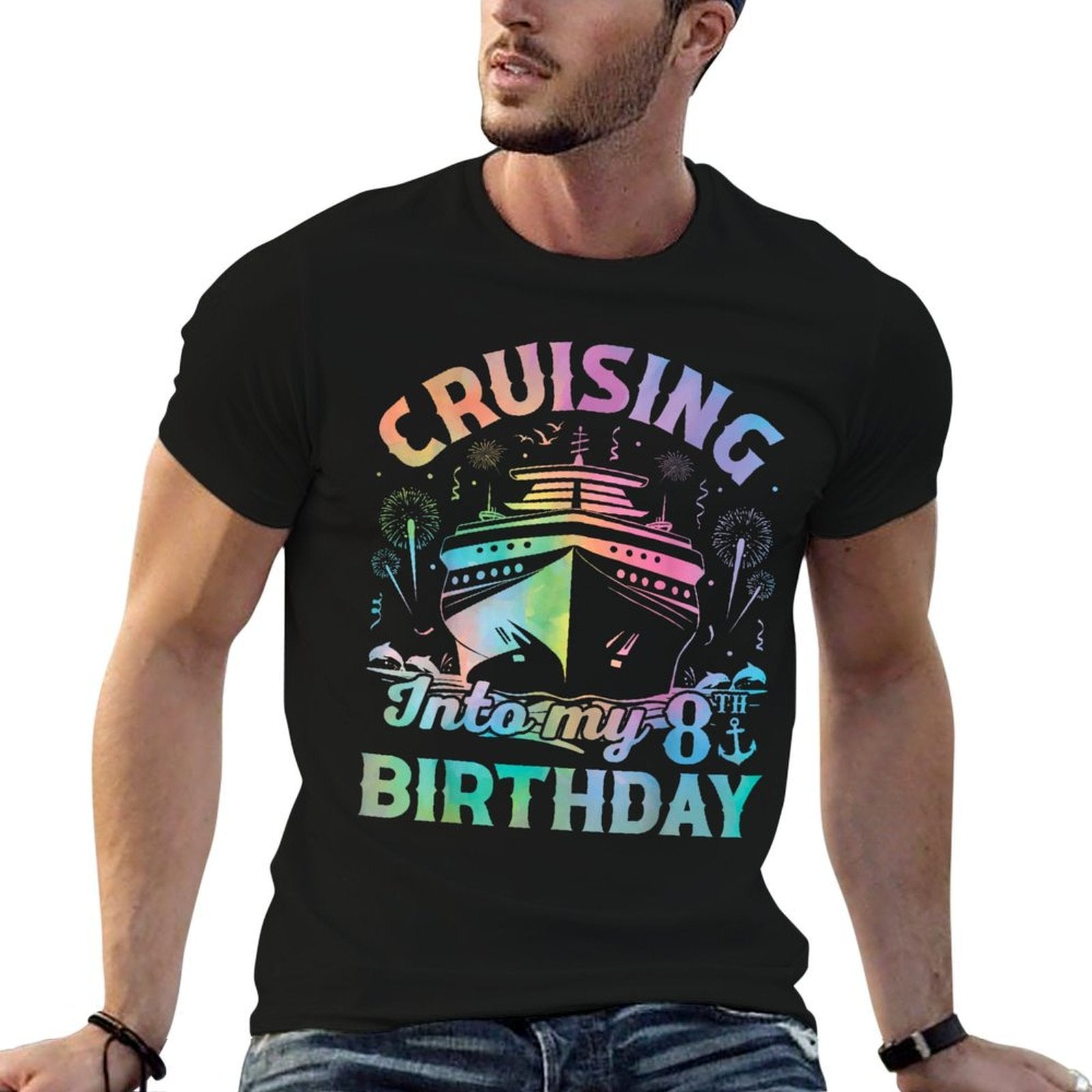 8 Years Old Birthday Tie Dye Cruising Into My 8th Birthday  Tagless Design T-Shirt