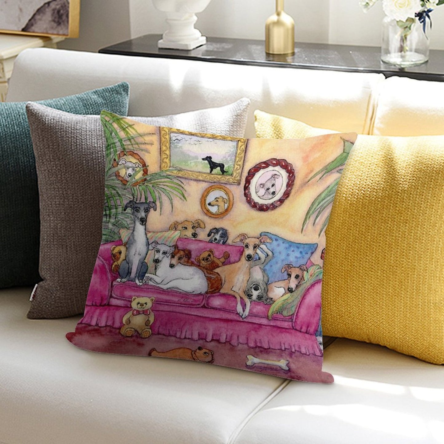 This Is Our Sofa. So - Where's Yours Greyhounds And Whippets on The Couch. Soft Anti-Pilling Throw Pillow
