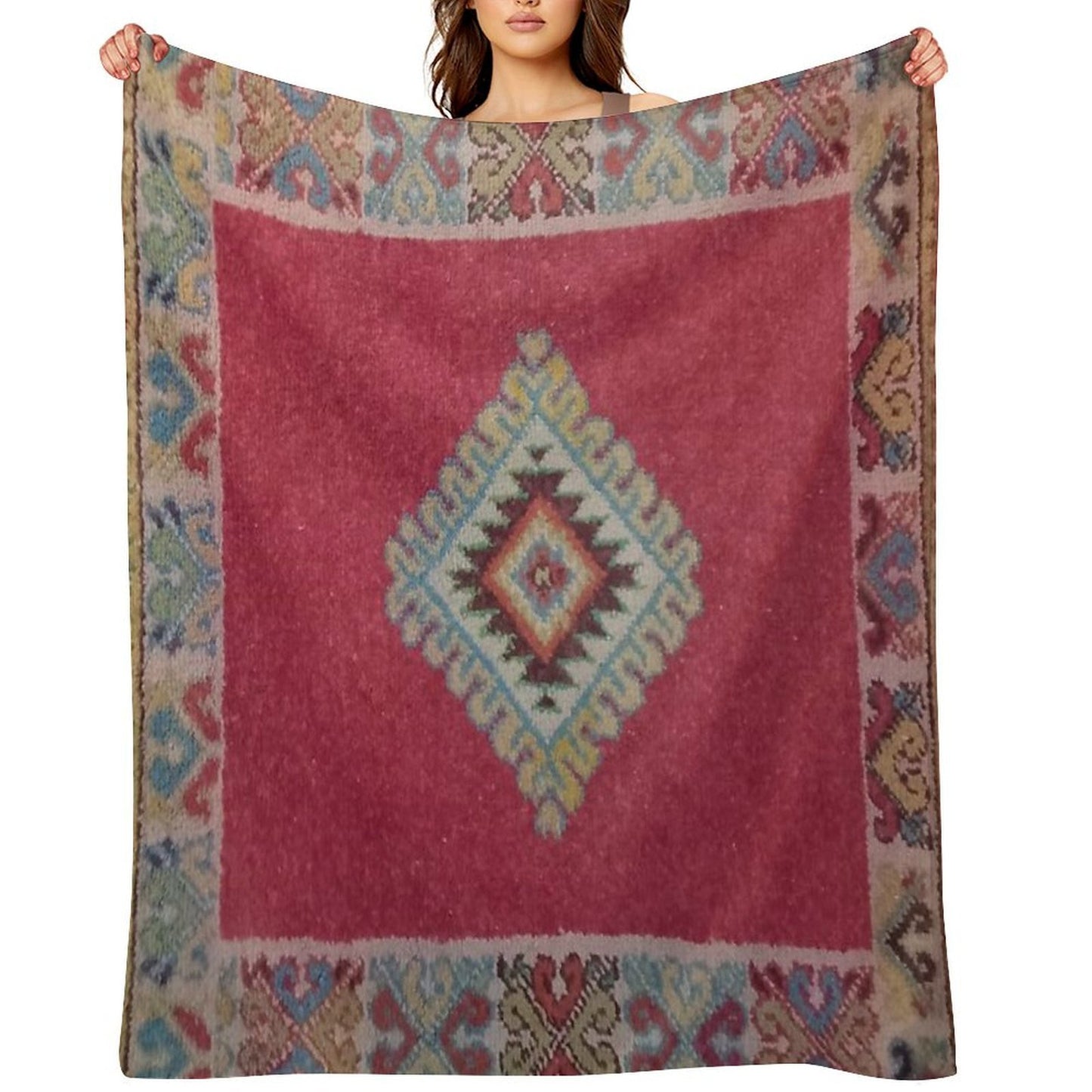 Vintage Moroccan Turkish Rug-Kelim Ethnic Woven Aztec Oriental Carpet Eco-conscious Throw Blanket