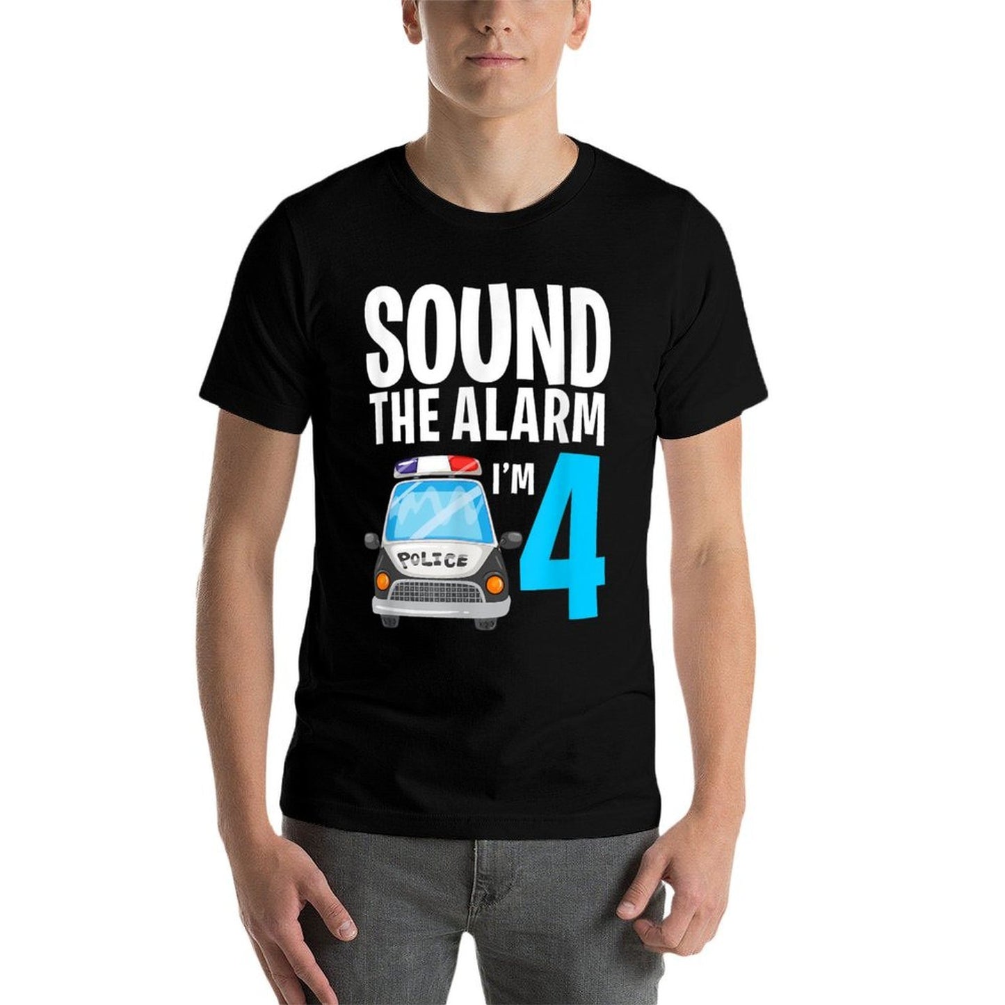 Sound The Alarm I'm 4 Four Year Old Police Car Policeman Eco-friendly Material T-Shirt