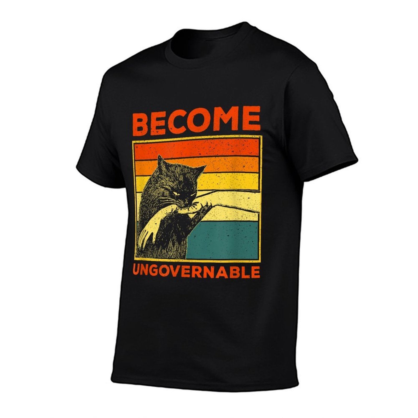 Become Ungovernable - Black Cat Biting Hand Funny Meme  Fade-proof Color T-Shirt