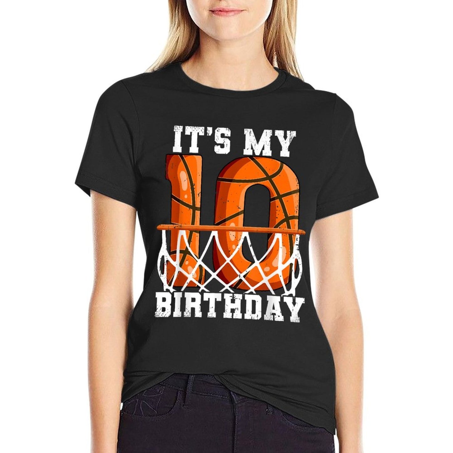 10th Birthday Basketball, Small Trendy Pattern T-Shirt