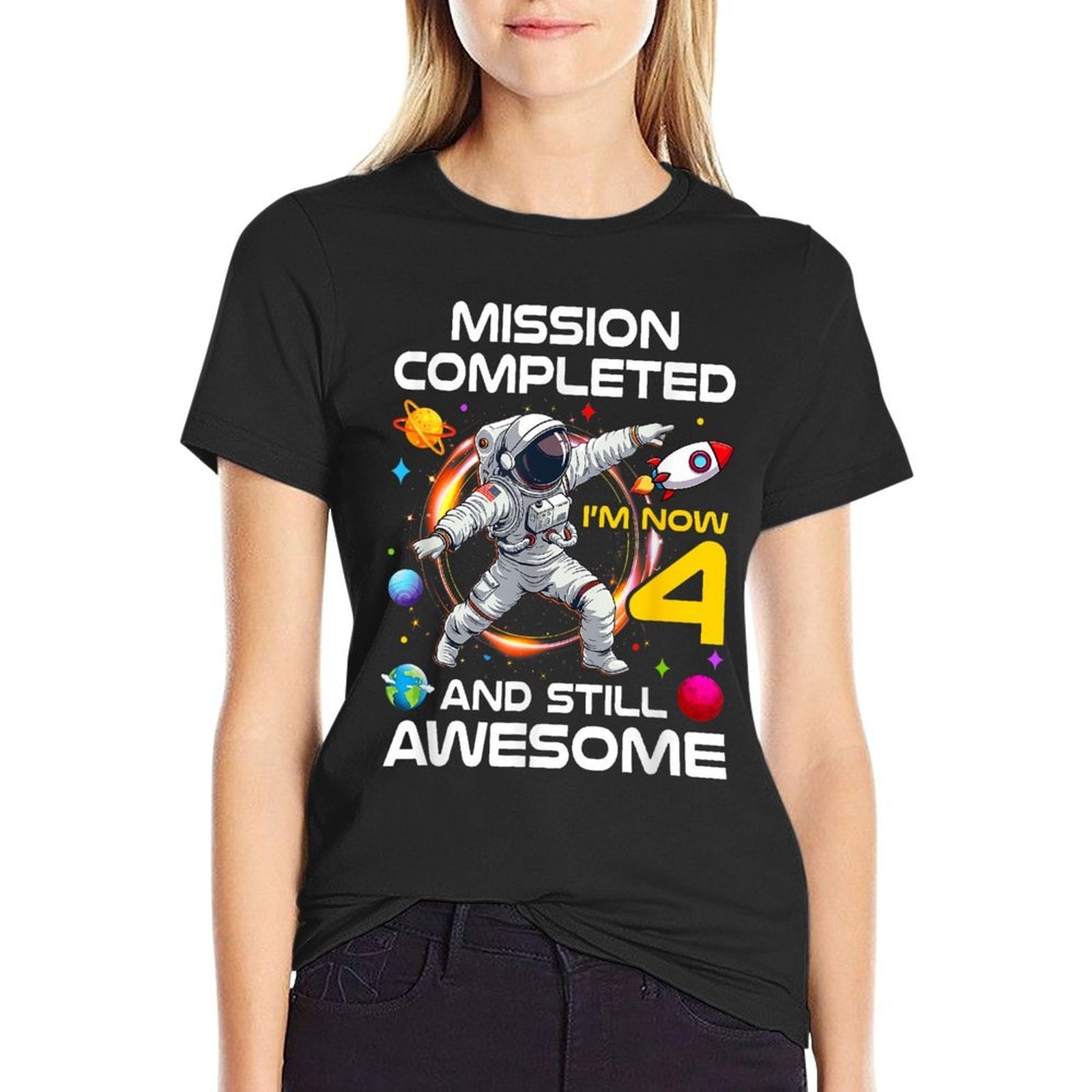 4Th Birthday Astronaut 4 Years Old Outer Space Birthday  Stretchy T-Shirt
