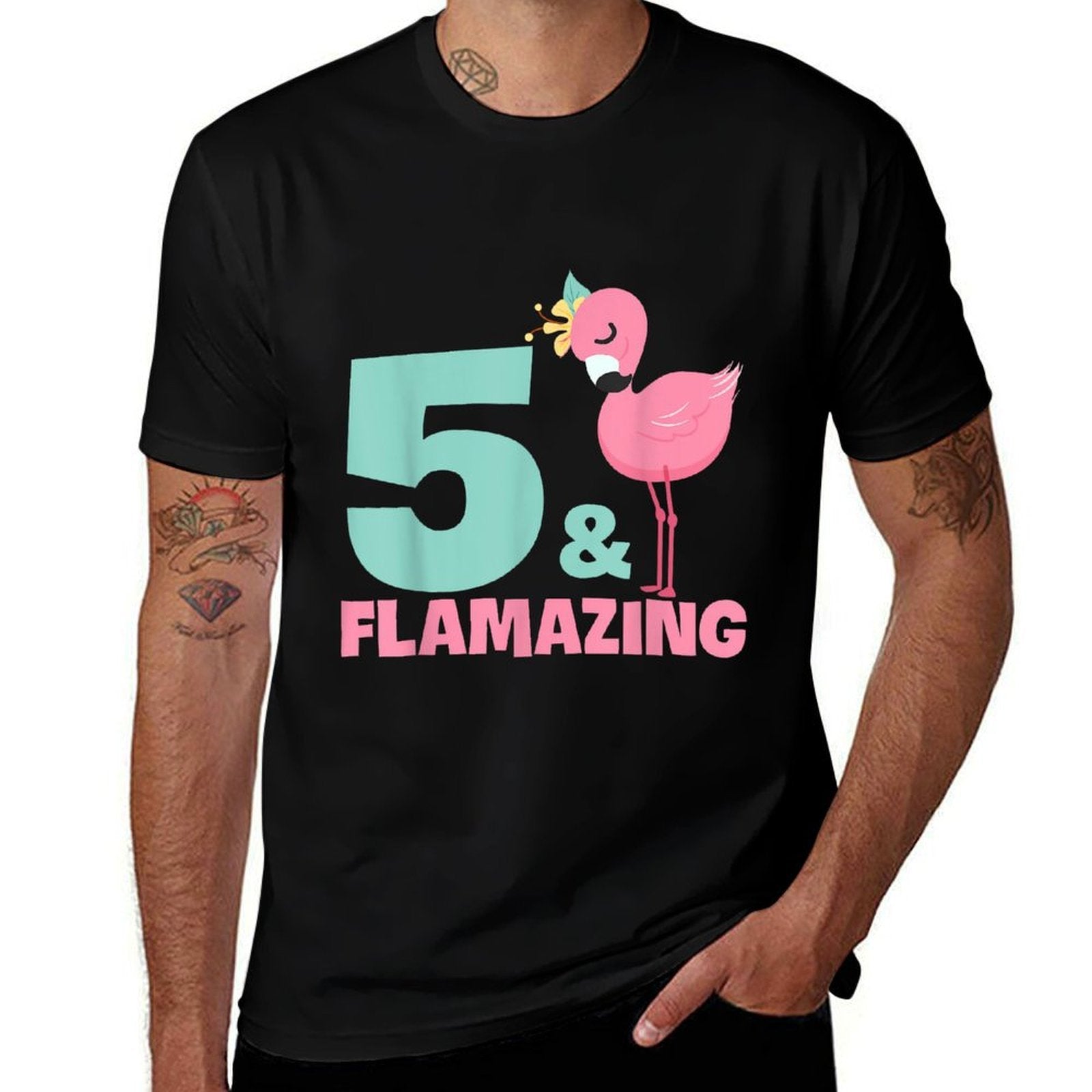 Flamingo Girl Birthday Party Theme 5 Years Old & Flamazing  Stretchy T-Shirt
