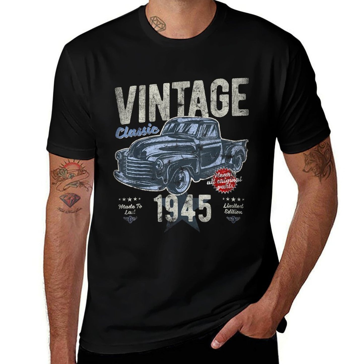 Vintage, Born 1945, 80th Birthday, Classic Pick Up Truck Rolled Sleeves T-Shirt
