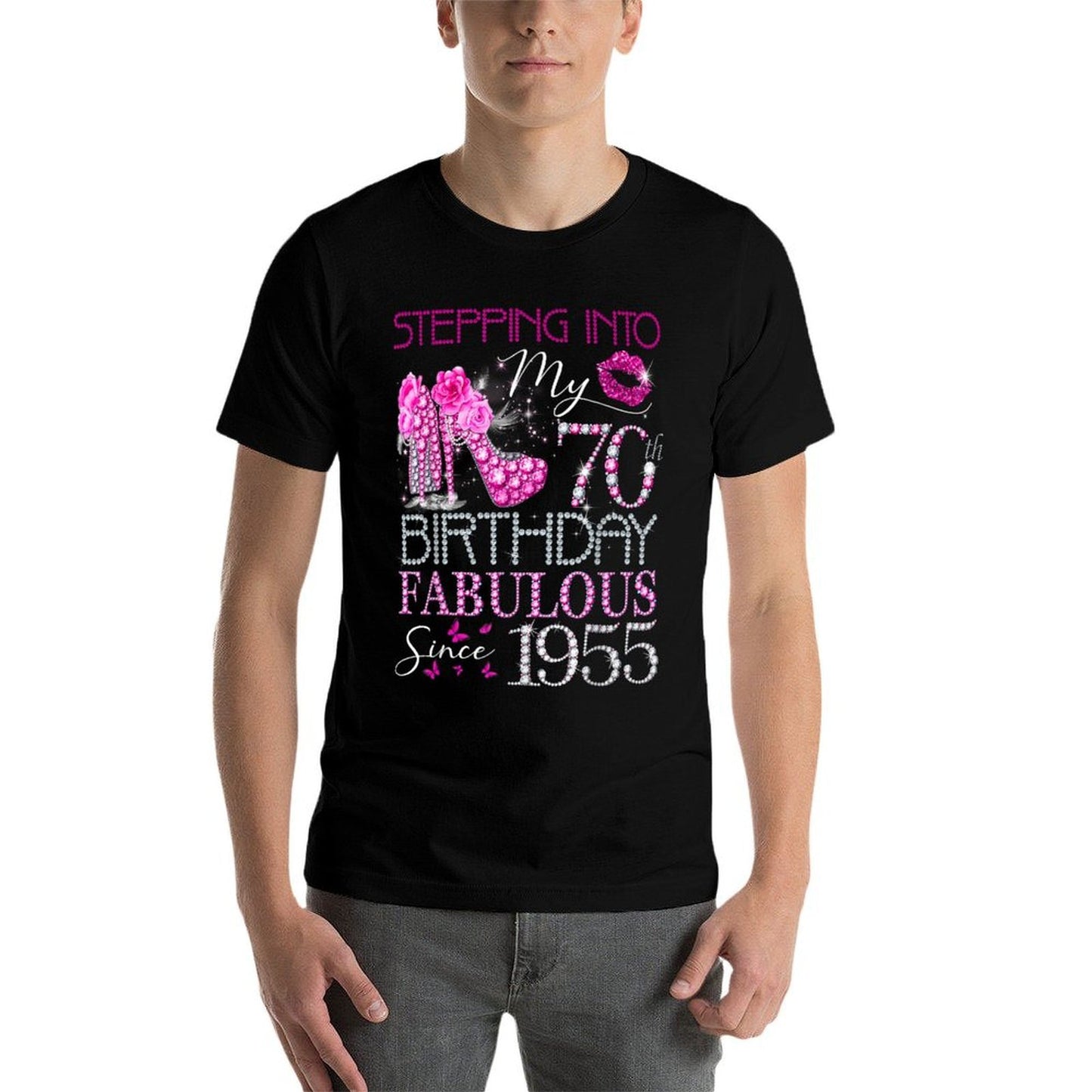 Womens Stepping Into My 70th Birthday Fabulous Since 1955 Easy-care T-Shirt
