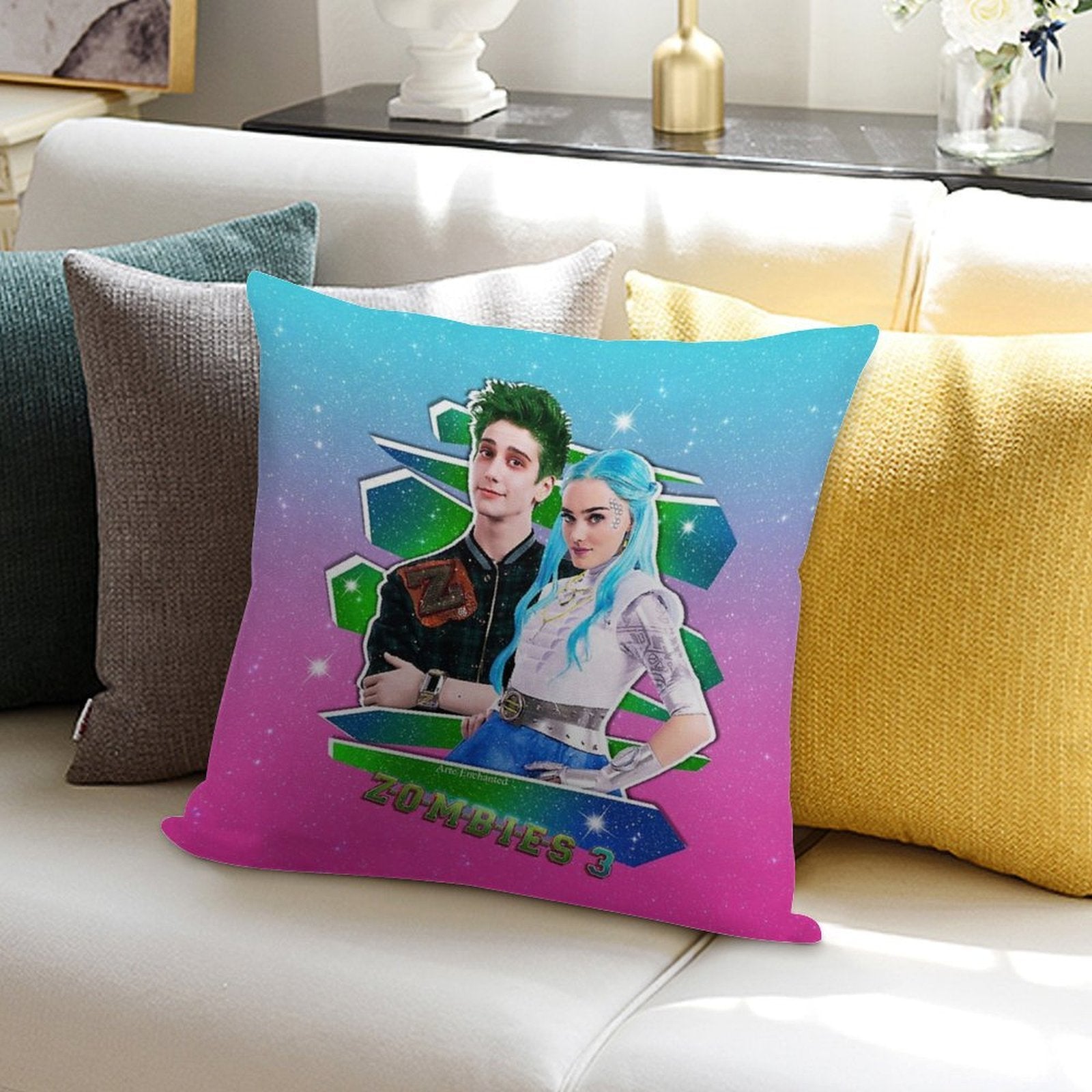 Zombies 3 - Milo And Meg - Zed And Addison - Galaxy Love Glitter Soft Home Decor Throw Pillow