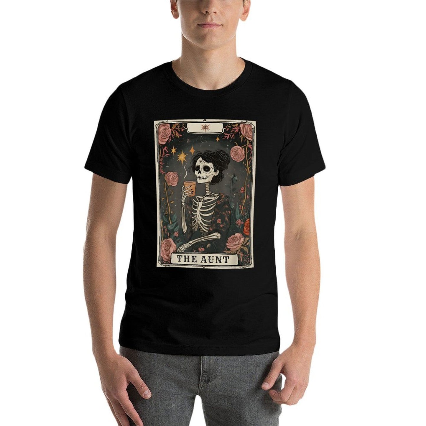 The Aunt Tarot Card Women Skeleton Aunty Coffee Lover Cotton T-Shirt