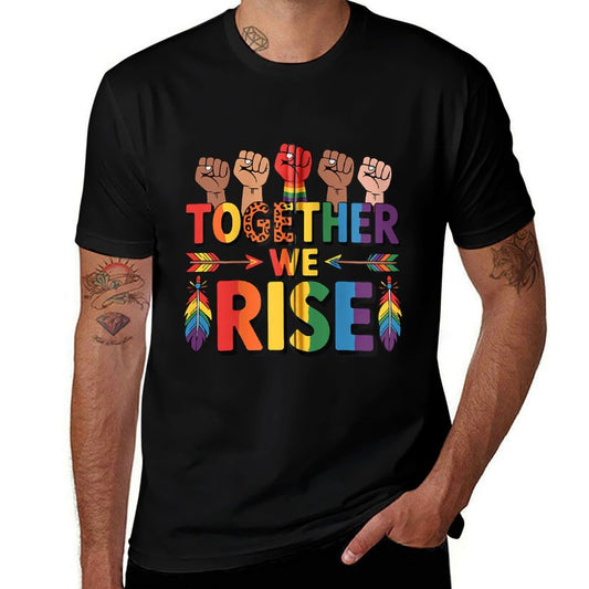 Together We Rise LGBT Pride Rainbow Zip  Fade-proof Color T-Shirt
