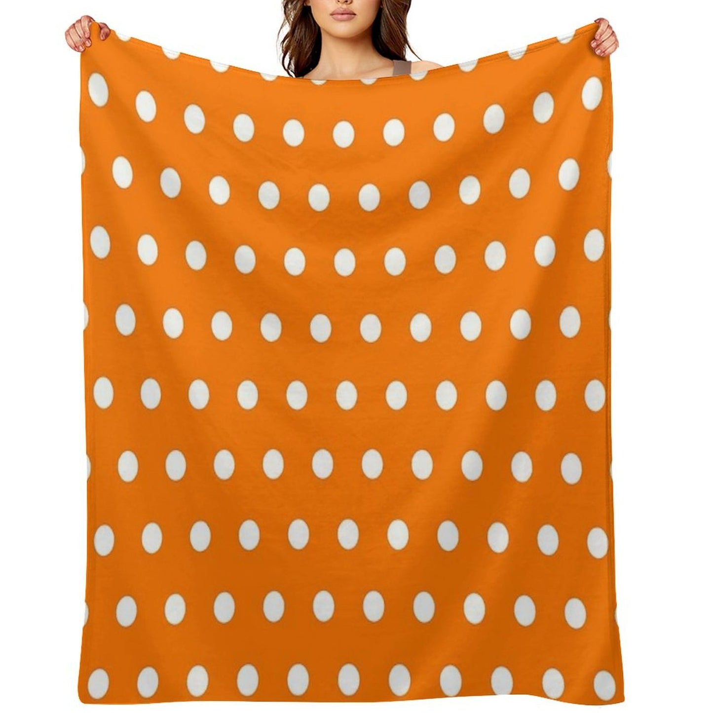 White And Calendula Orange Textured Polka Dot Grid Plush Throw Blanket