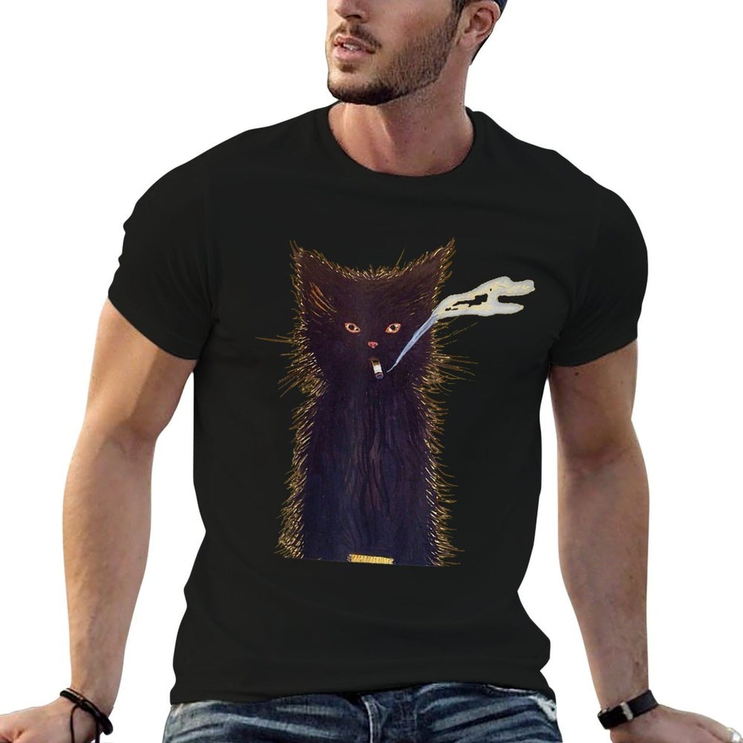 Smoking Black Cat Art Smoke  Versatile T-Shirt